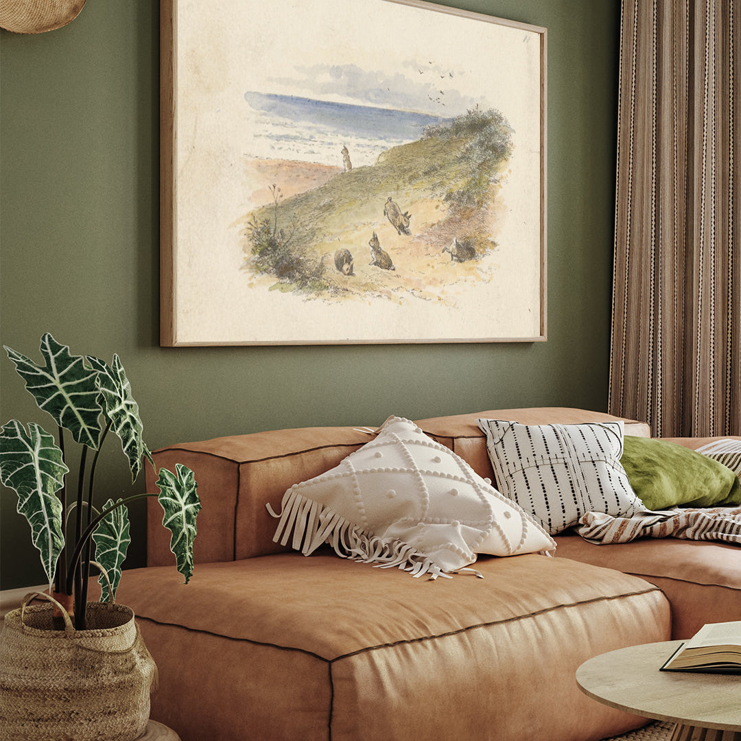 Rabbits (tail piece) by Alfred W. Cooper 3 : 4 Horizontal New Premium Wall Art Canvas by MeriDeewar