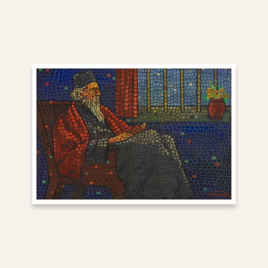 Rabindranath Tagore Painting for Living Room – Indian Literary Art | Mosaic Style Wall Art 3 : 2 Horizontal Premium Wall Art Canvas by MeriDeewar