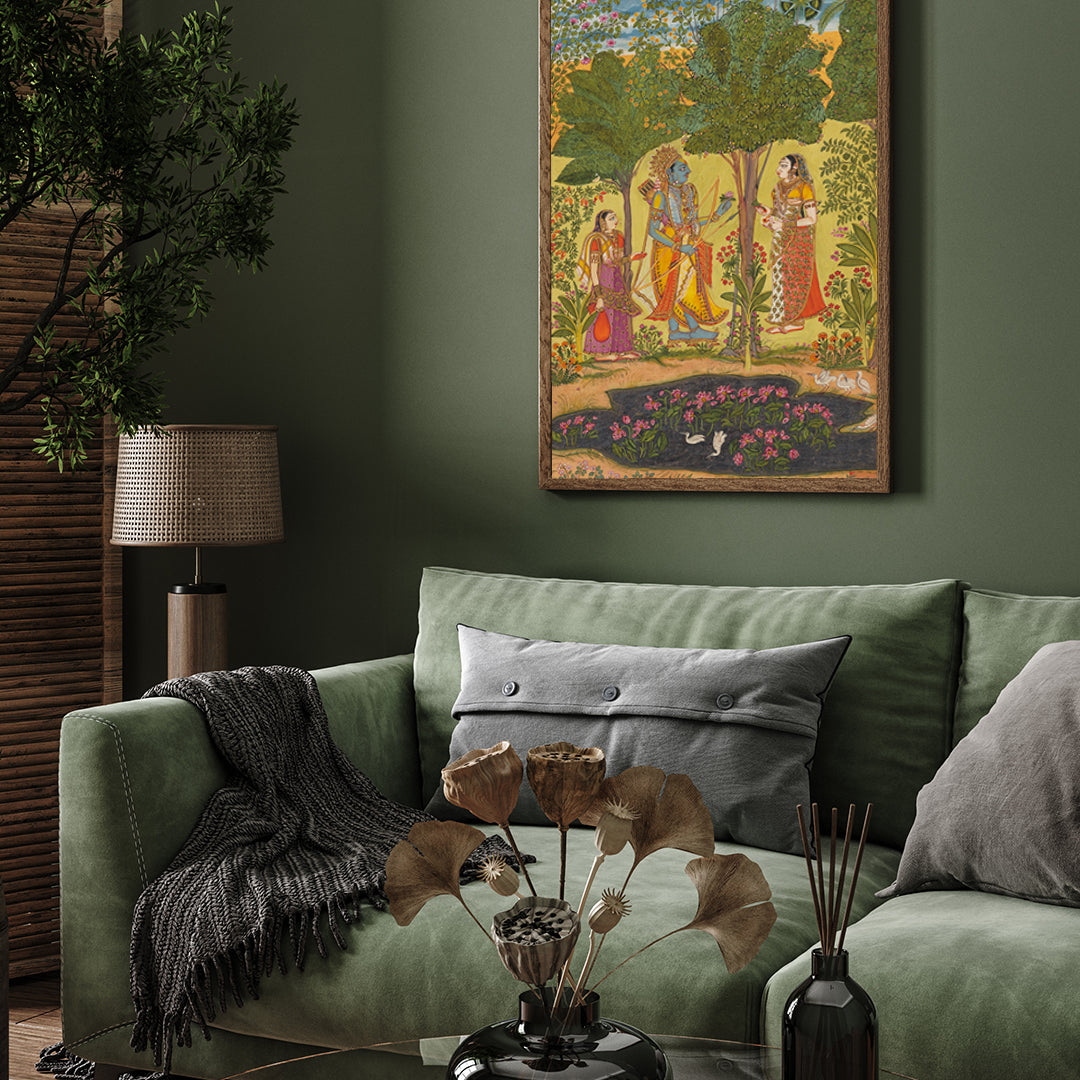 Radha And Krishna In A Palace Painting 2 : 3 Vertical Premium Wall Art Canvas by MeriDeewar
