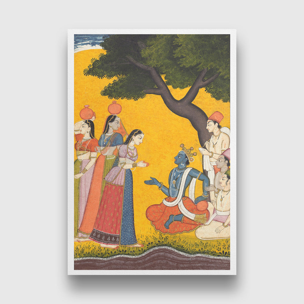Radha and Krishna in Discussion Painting 2 : 3 Vertical Premium Wall Art Canvas by MeriDeewar