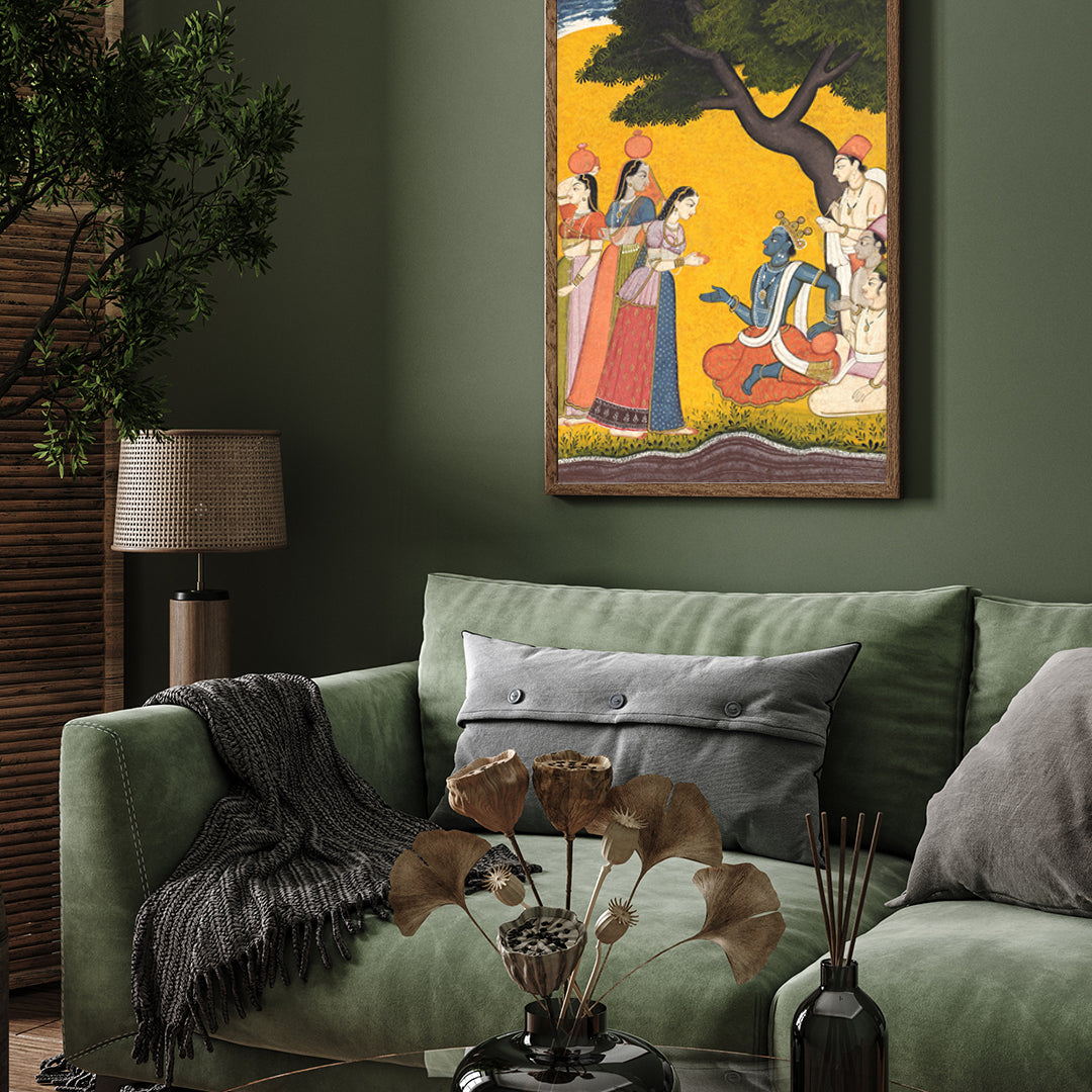 Radha and Krishna in Discussion Painting 2 : 3 Vertical Premium Wall Art Canvas by MeriDeewar