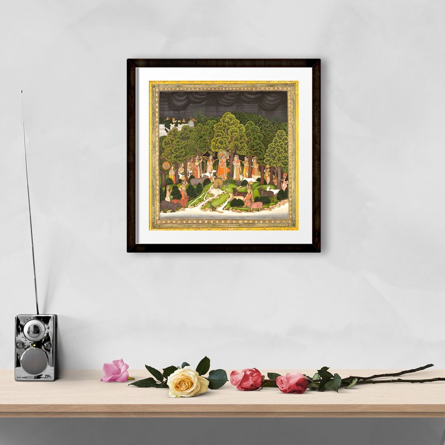 Radha and Krishna meet in the forest during a storm Painting 1 : 1 Square Premium Wall Art Canvas by MeriDeewar