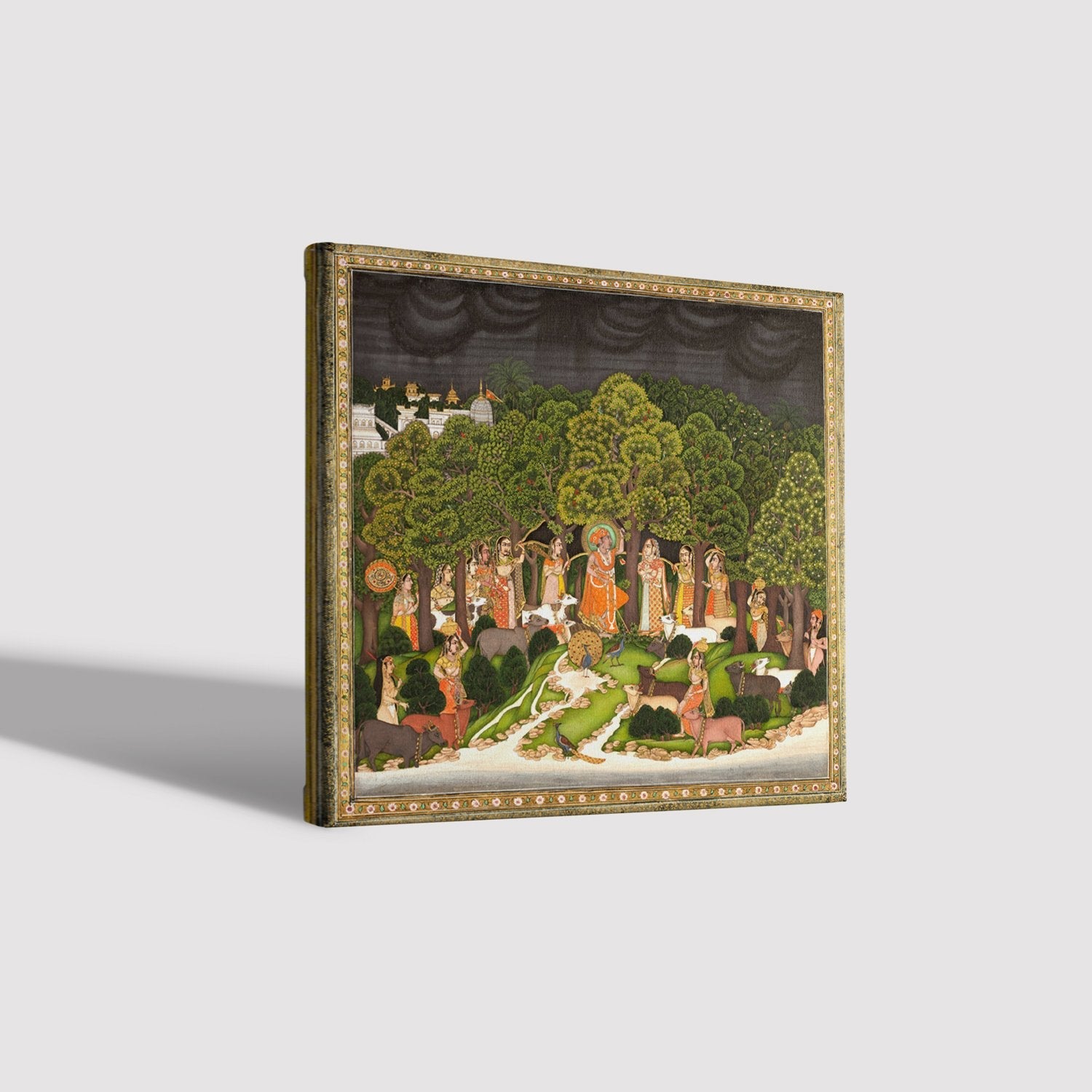 Radha and Krishna meet in the forest during a storm Painting 1 : 1 Square Premium Wall Art Canvas by MeriDeewar