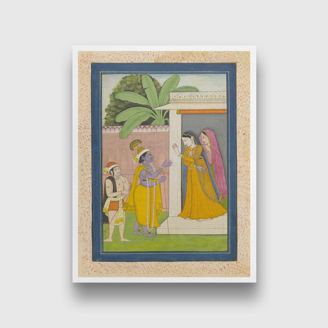 Radha Does Not Return His Flute To Krishna 3 : 4 Vertical New Premium Wall Art Canvas by MeriDeewar
