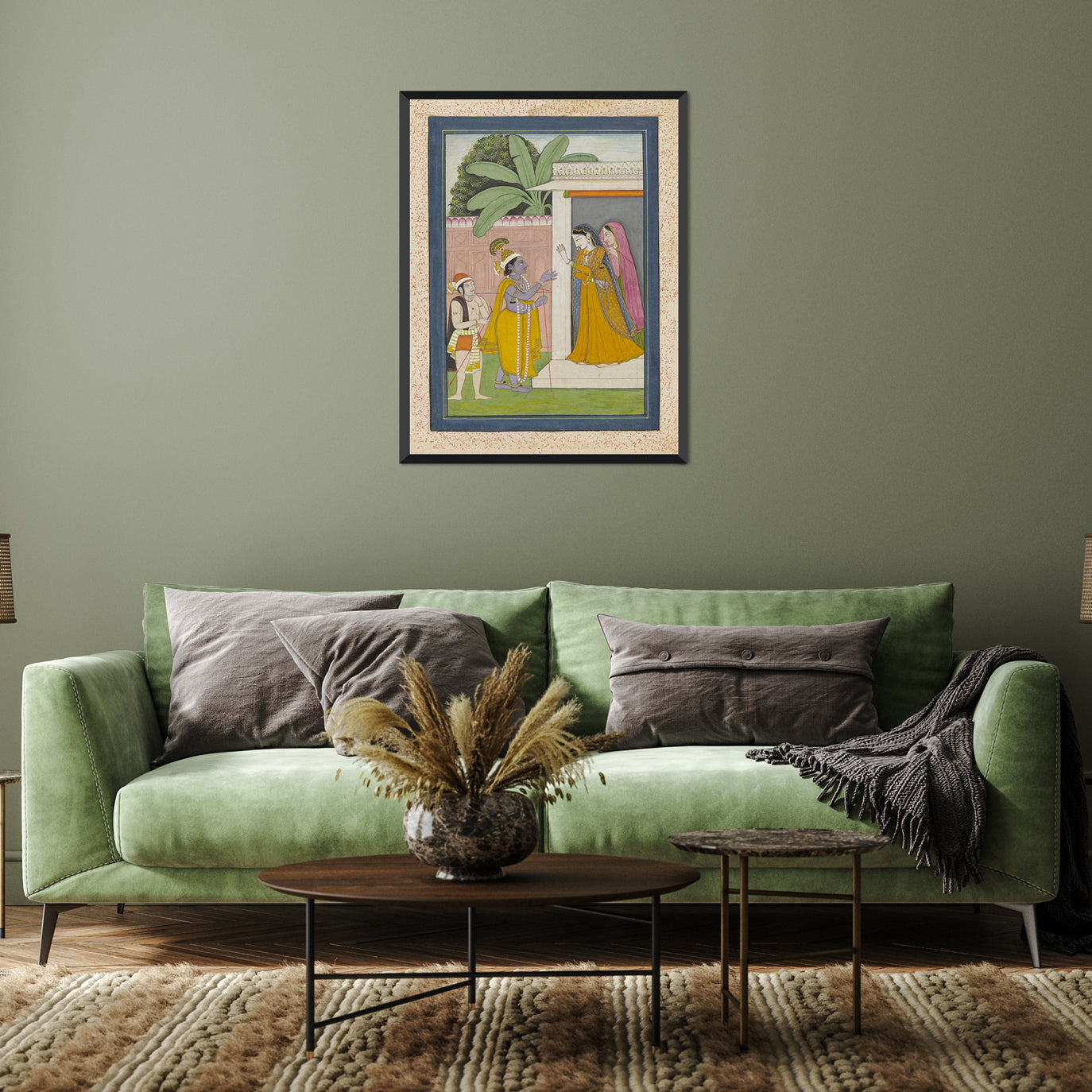 Radha Does Not Return His Flute To Krishna 3 : 4 Vertical New Premium Wall Art Canvas by MeriDeewar