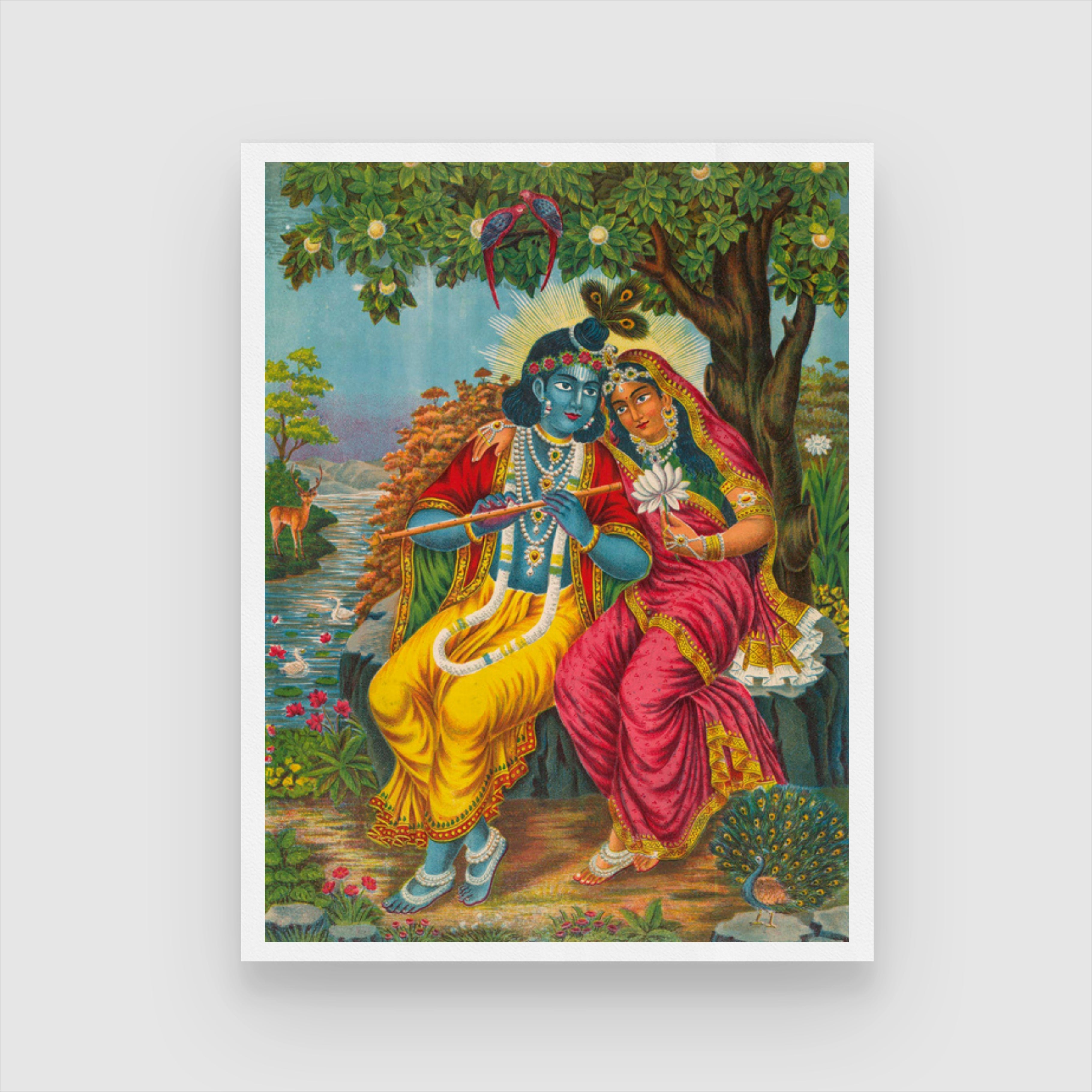 Radha Krishna at Vrindavan Painting 3 : 4 Vertical New Premium Wall Art Canvas by MeriDeewar