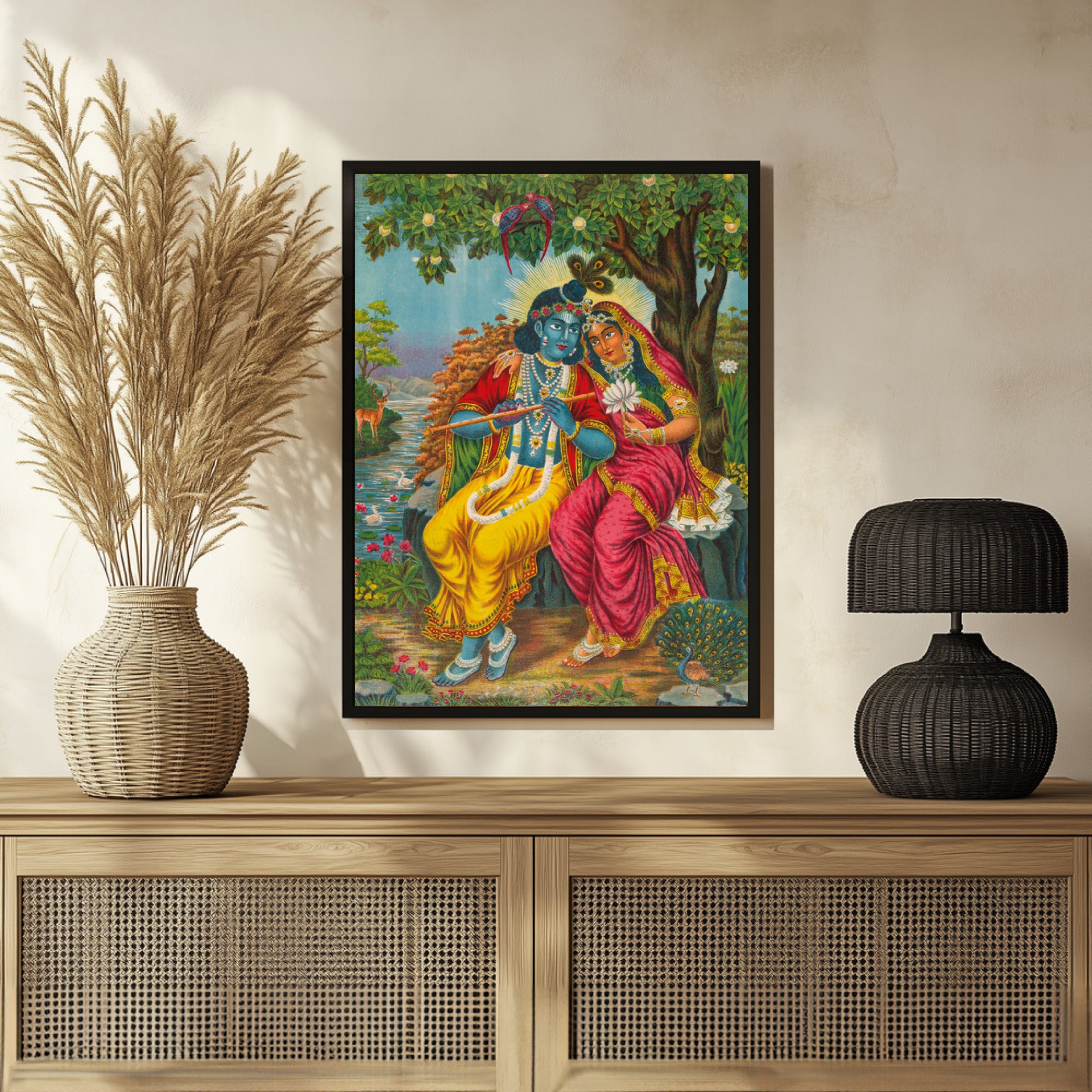 Radha Krishna at Vrindavan Painting 3 : 4 Vertical New Premium Wall Art Canvas by MeriDeewar