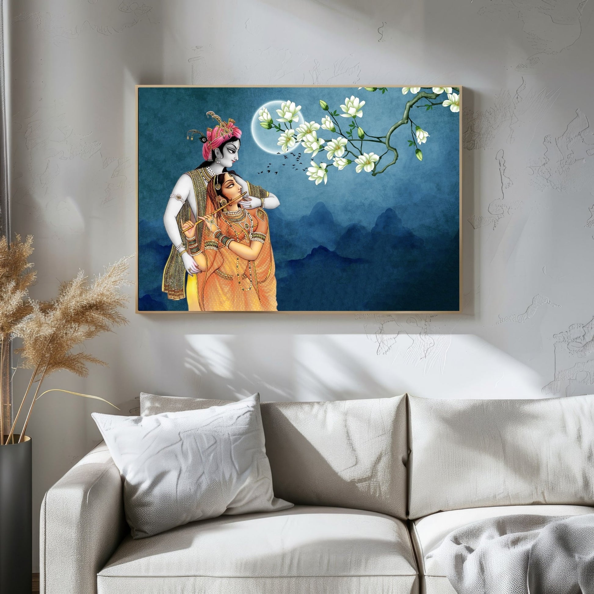 Radha Krishna in Moonlight Harmony 2 : 3 Horizontal Premium Wall Art Canvas by MeriDeewar