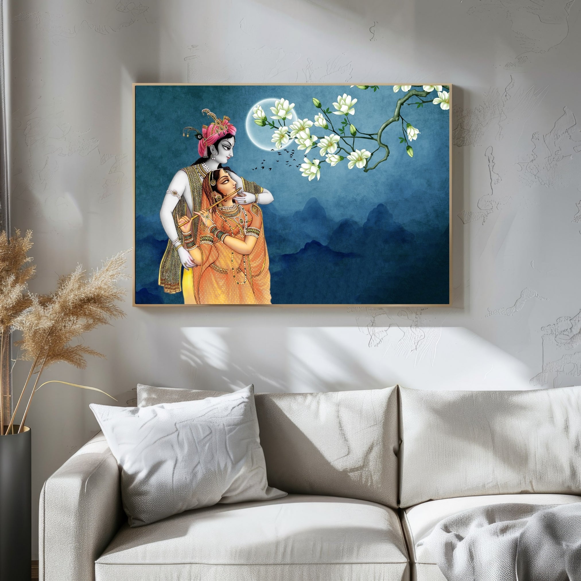 Radha Krishna in Moonlight Harmony 2 : 3 Horizontal Premium Wall Art Canvas by MeriDeewar