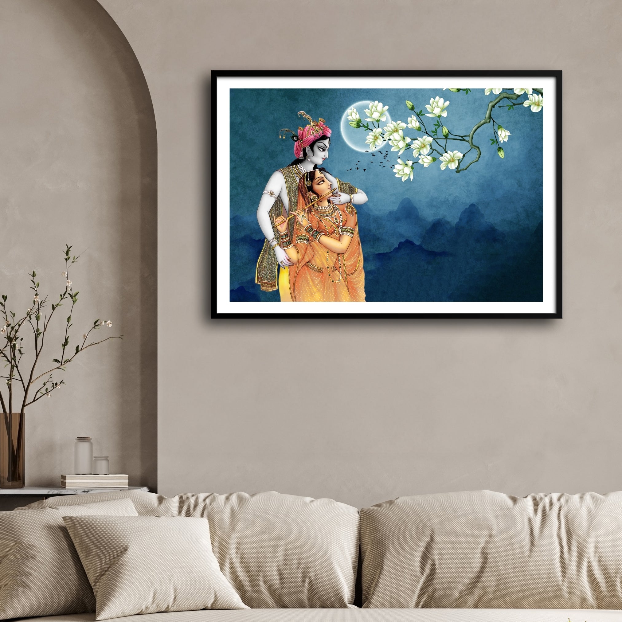 Radha Krishna in Moonlight Harmony 2 : 3 Horizontal Premium Wall Art Canvas by MeriDeewar