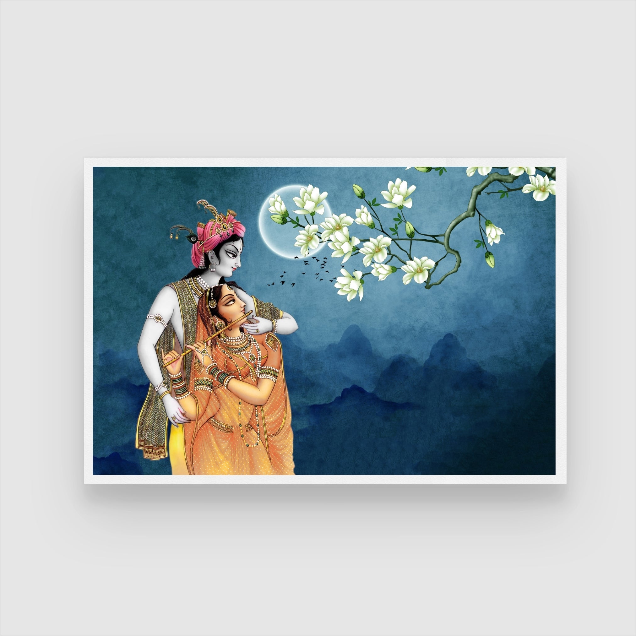 Radha Krishna in Moonlight Harmony 2 : 3 Horizontal Premium Wall Art Canvas by MeriDeewar