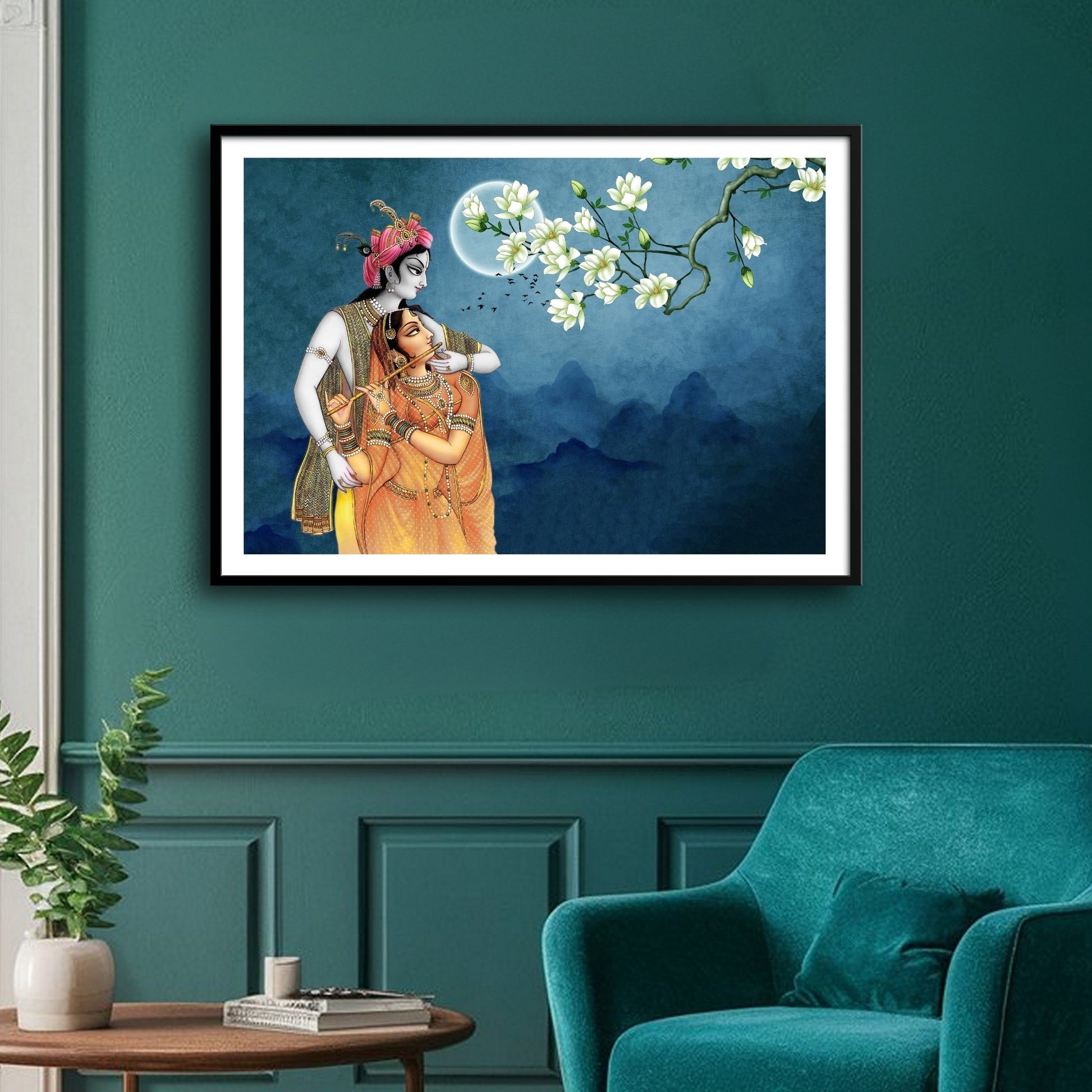 Radha Krishna in Moonlight Harmony 2 : 3 Horizontal Premium Wall Art Canvas by MeriDeewar