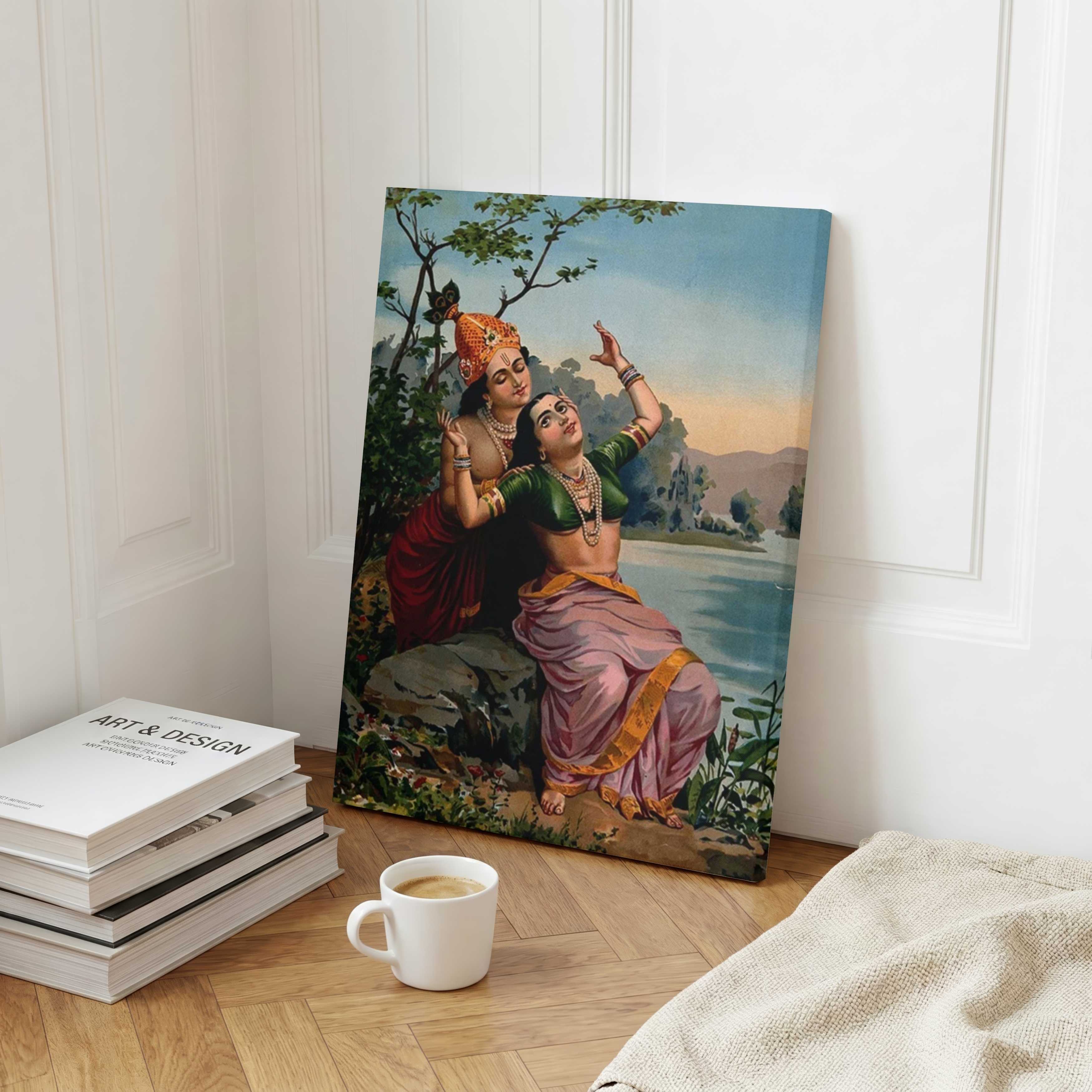Radha Krishna Painting for Living Room | Raja Ravi Varma Wall Art | MeriDeewar 3 : 4 Vertical Premium Wall Art Canvas by MeriDeewar