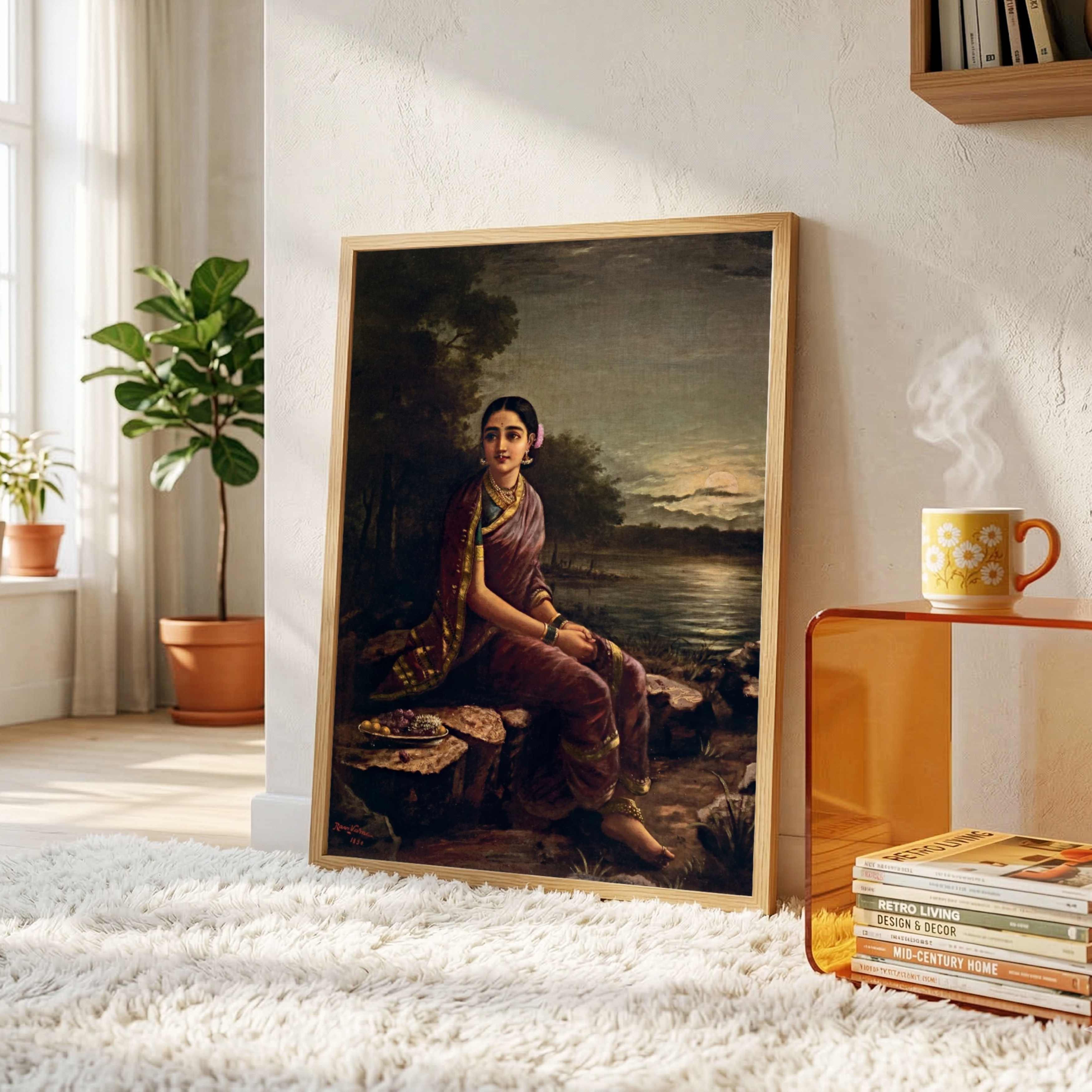 Radha Moonlight Painting by Raja Ravi Varma | Spiritual Wall Art for Living Room India 3 : 4 Vertical Premium Wall Art Canvas by MeriDeewar