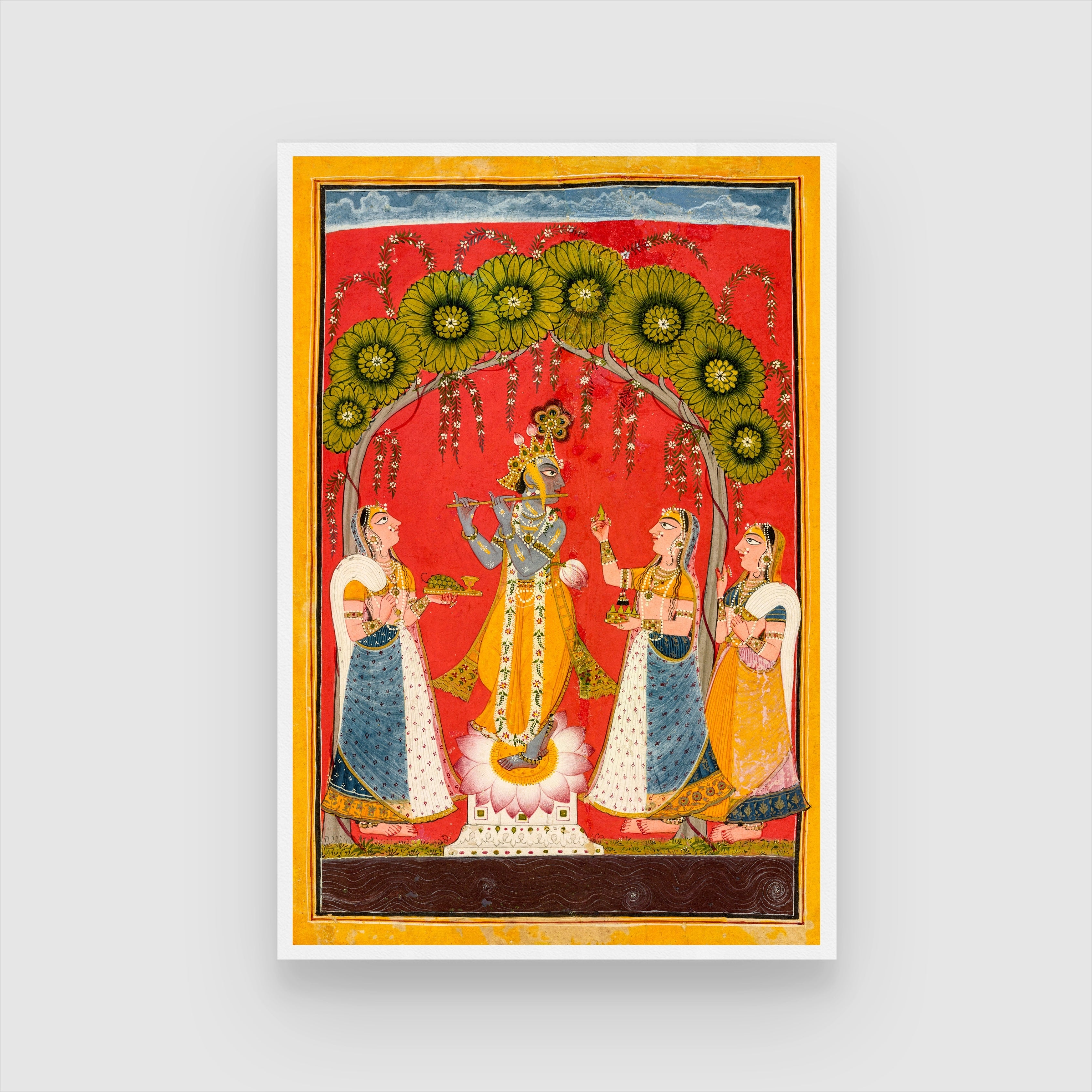 Radhe Krishna and Gopiya Rasleela Painting 2 : 3 Vertical Premium Wall Art Canvas by MeriDeewar