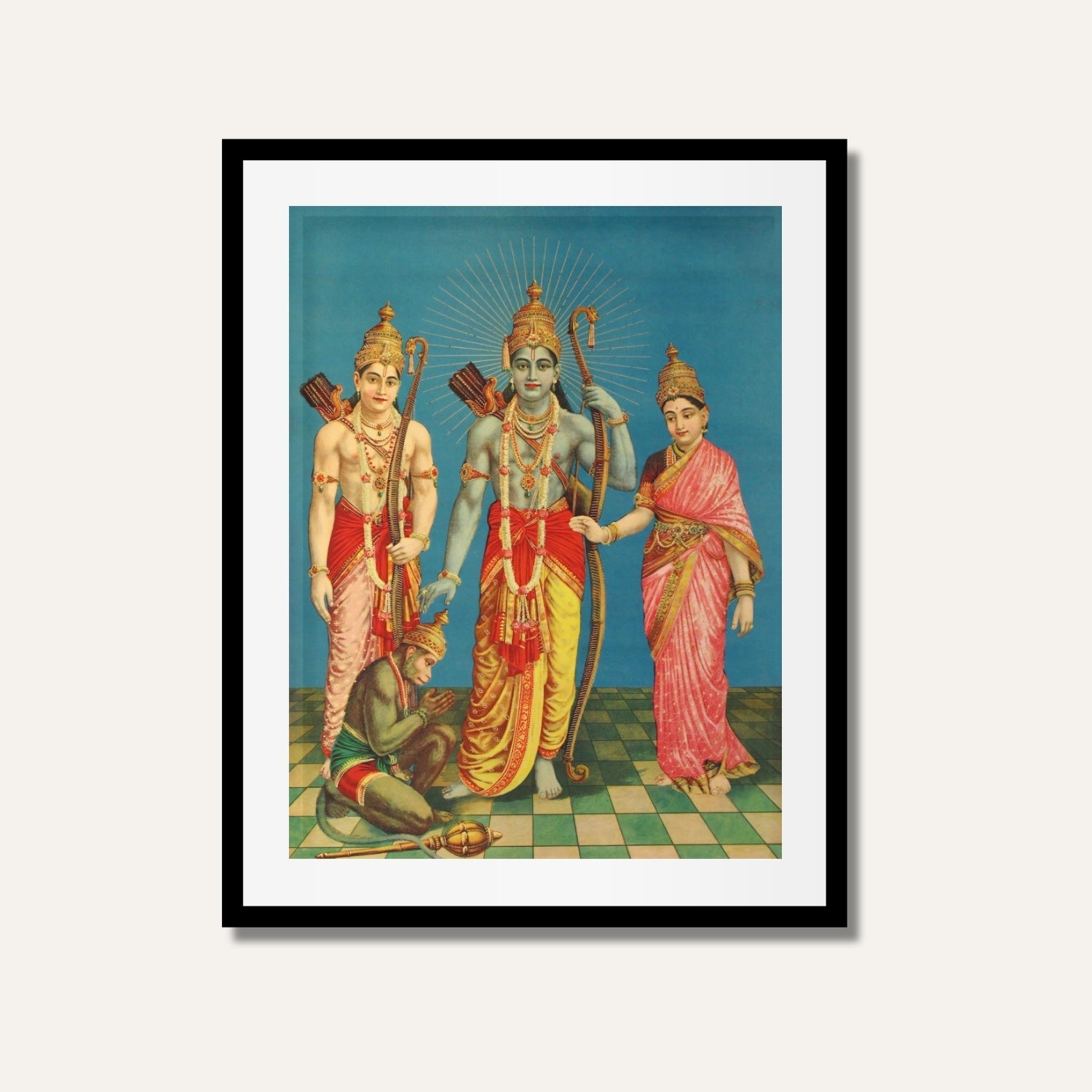 Raghupati Ram, Laxman, Sita & Hanuman Painting – Raja Ravi Varma Ramayan Wall Art | MeriDeewar 3 : 4.2 Vertical Premium Wall Art Canvas by MeriDeewar