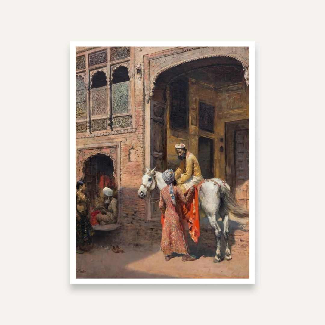 Rajasthani Haveli Painting for Living Room | Edwin Lord Weeks Cashmere | Wall Art India 4 :5 Vertical Premium Wall Art Canvas by MeriDeewar