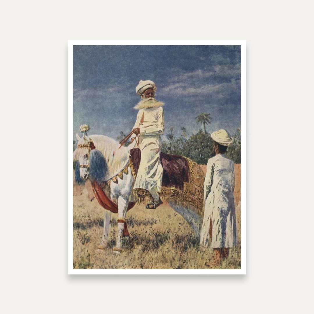 Rajasthani Horse Rider Painting for Living Room | Vintage Indian Art | Giclée Print 3 : 4 Vertical Premium Wall Art Canvas by MeriDeewar