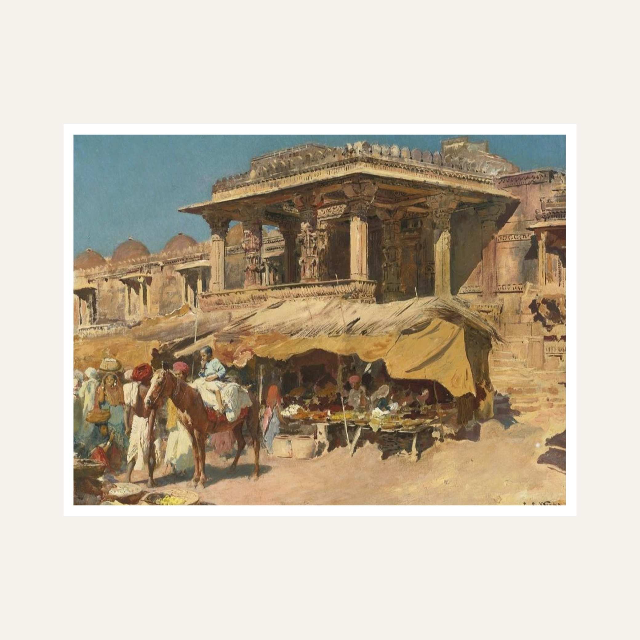 Rajasthani Market Painting for Living Room | Indian Heritage Wall Art | Giclée Print 6 : 5 Horizontal Premium Wall Art Canvas by MeriDeewar