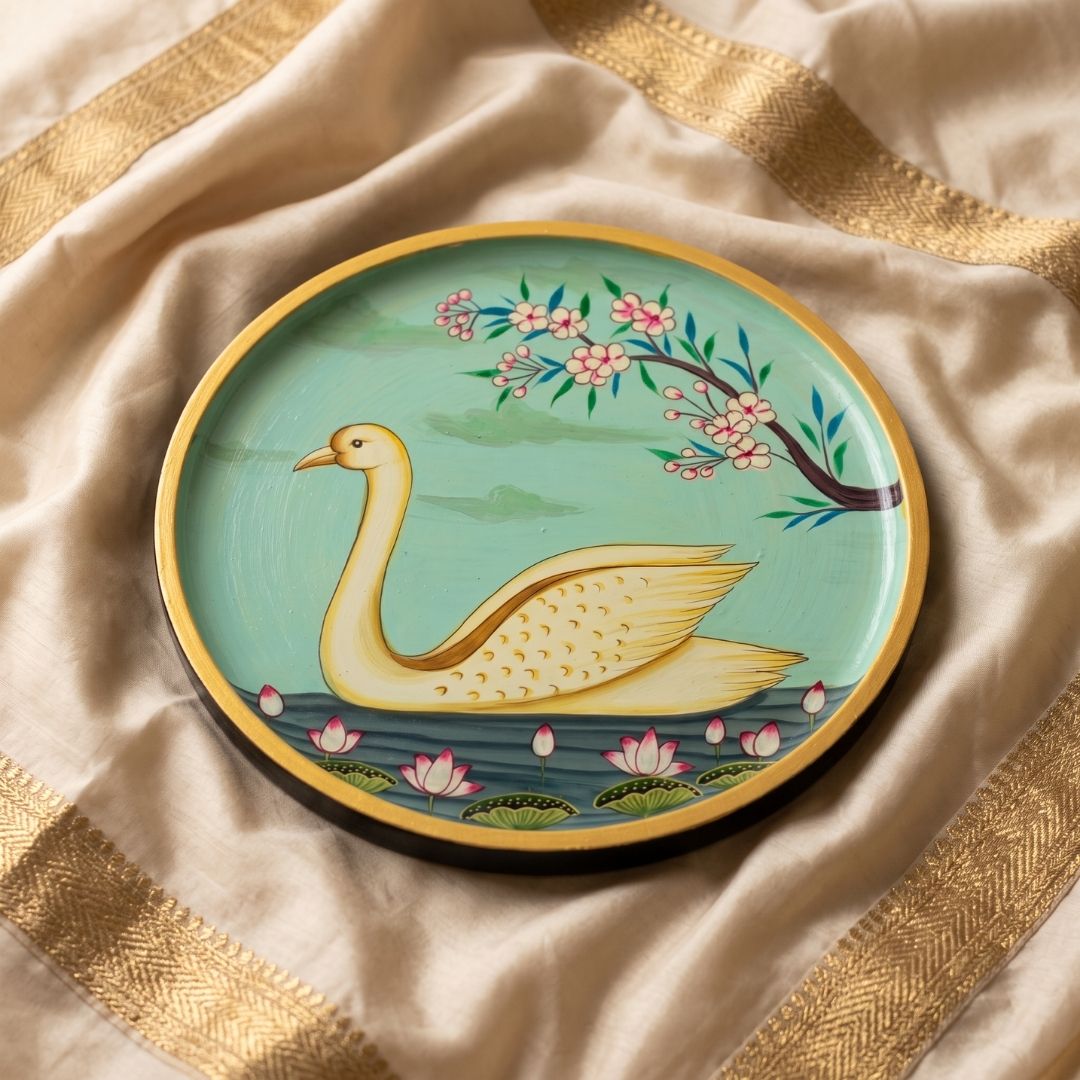Rajhamsa | Hand-Painted Sacred Swan & Lotus Wall Art Curate Premium Wall Art Canvas by MeriDeewar