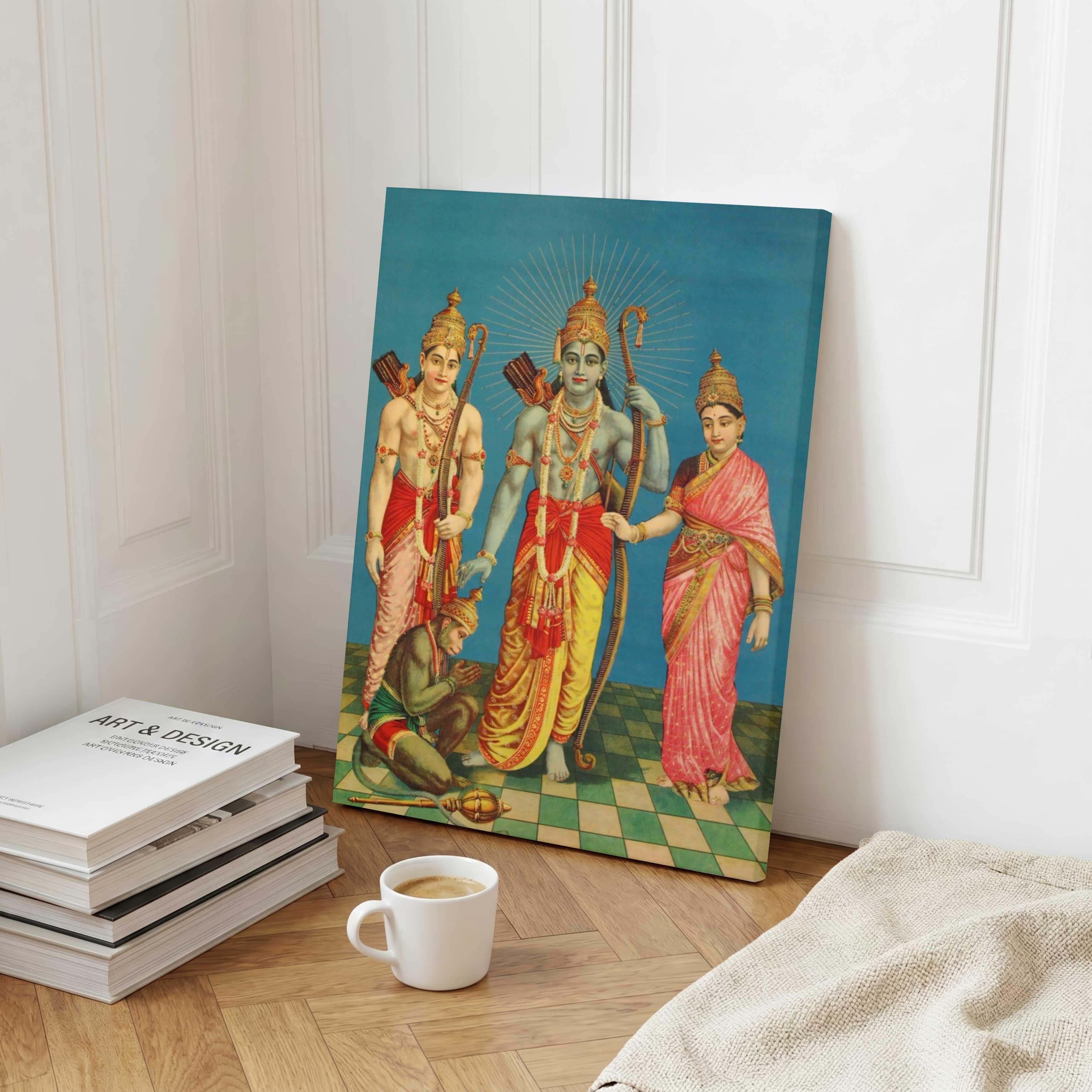 Ram Darbar Painting for Pooja Room & Living Room | Raja Ravi Varma Spiritual Wall Art 3 : 4 Vertical Premium Wall Art Canvas by MeriDeewar
