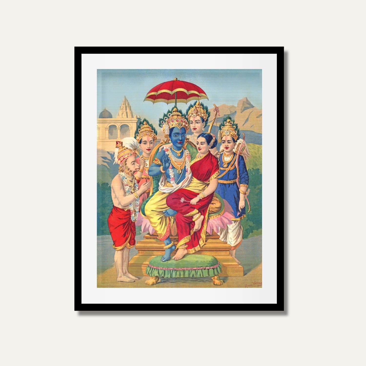 Ram Laxman Sita Hanuman Painting | Raghupati Ram Art | MeriDeewar 4 X 5.5 Vertical Premium Wall Art Canvas by MeriDeewar
