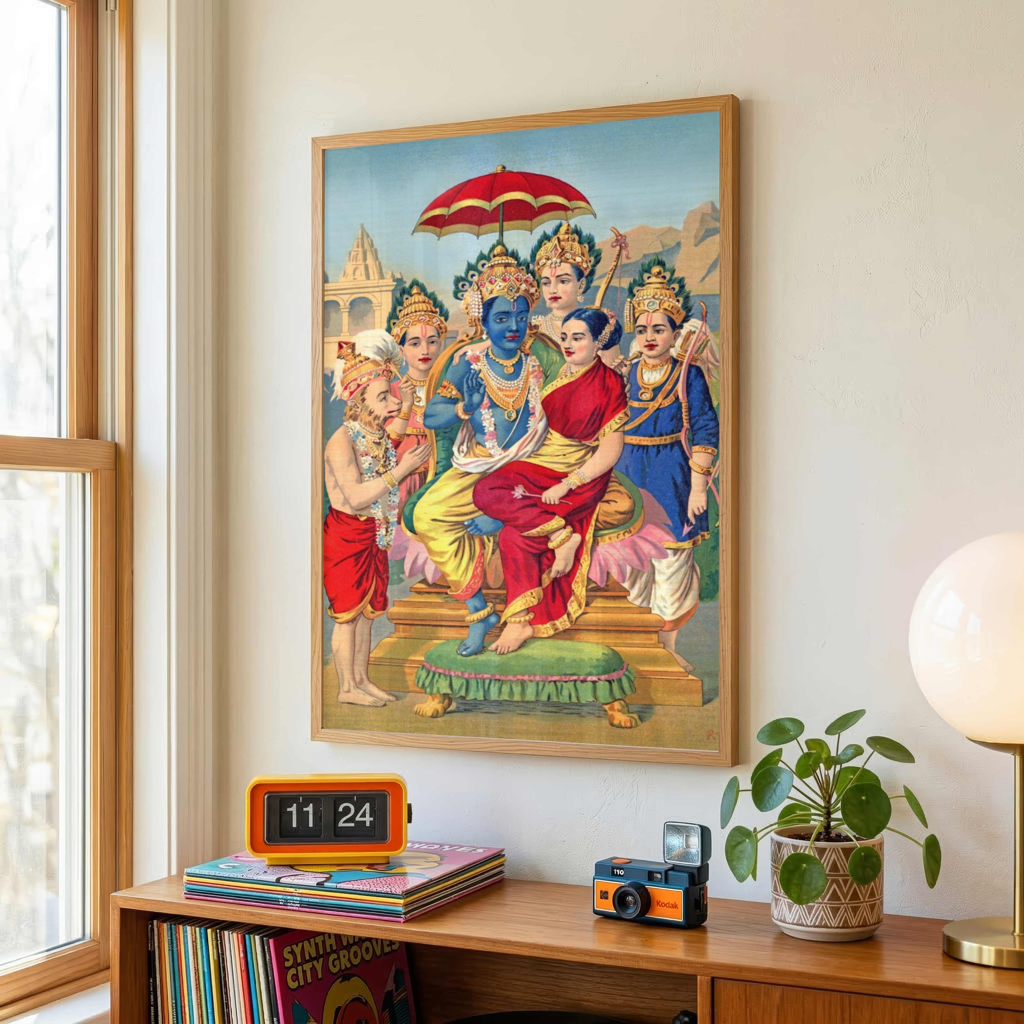 Ram Sita Laxman Hanuman Painting for Pooja Room | Raja Ravi Varma Wall Art | MeriDeewar 3 : 4 Vertical Premium Wall Art Canvas by MeriDeewar