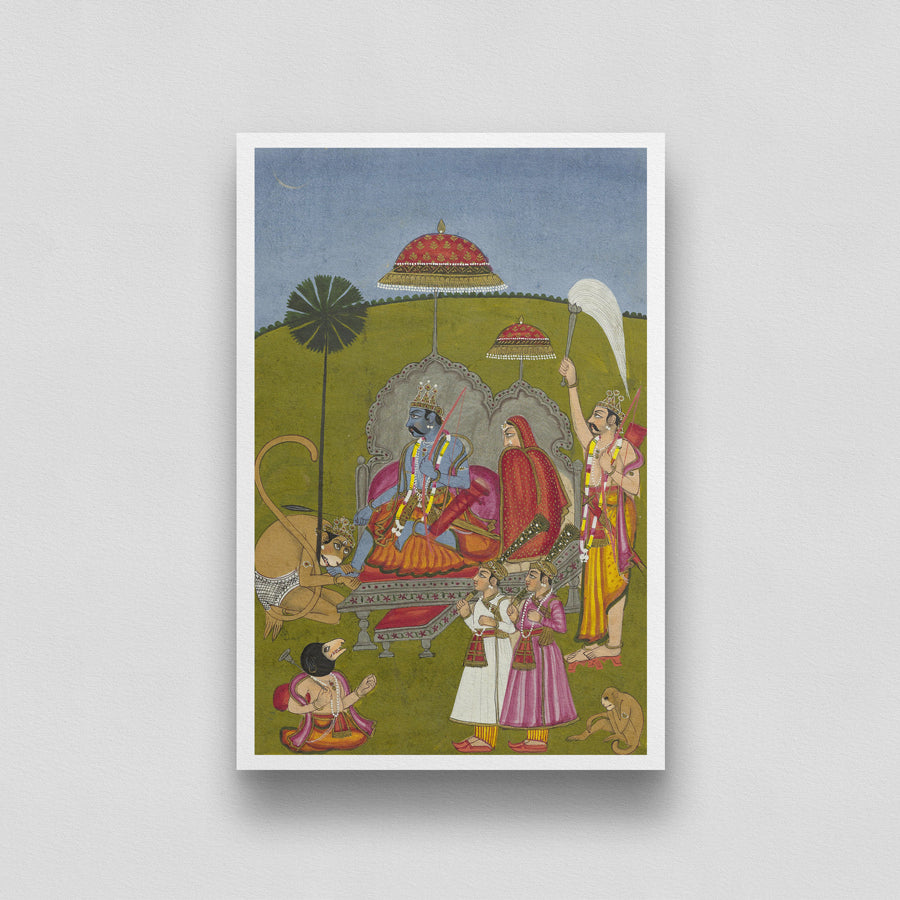 Rama Avatar, Depiction Of Rama And His Court  Painting 2 : 3 Vertical Premium Wall Art Canvas by MeriDeewar
