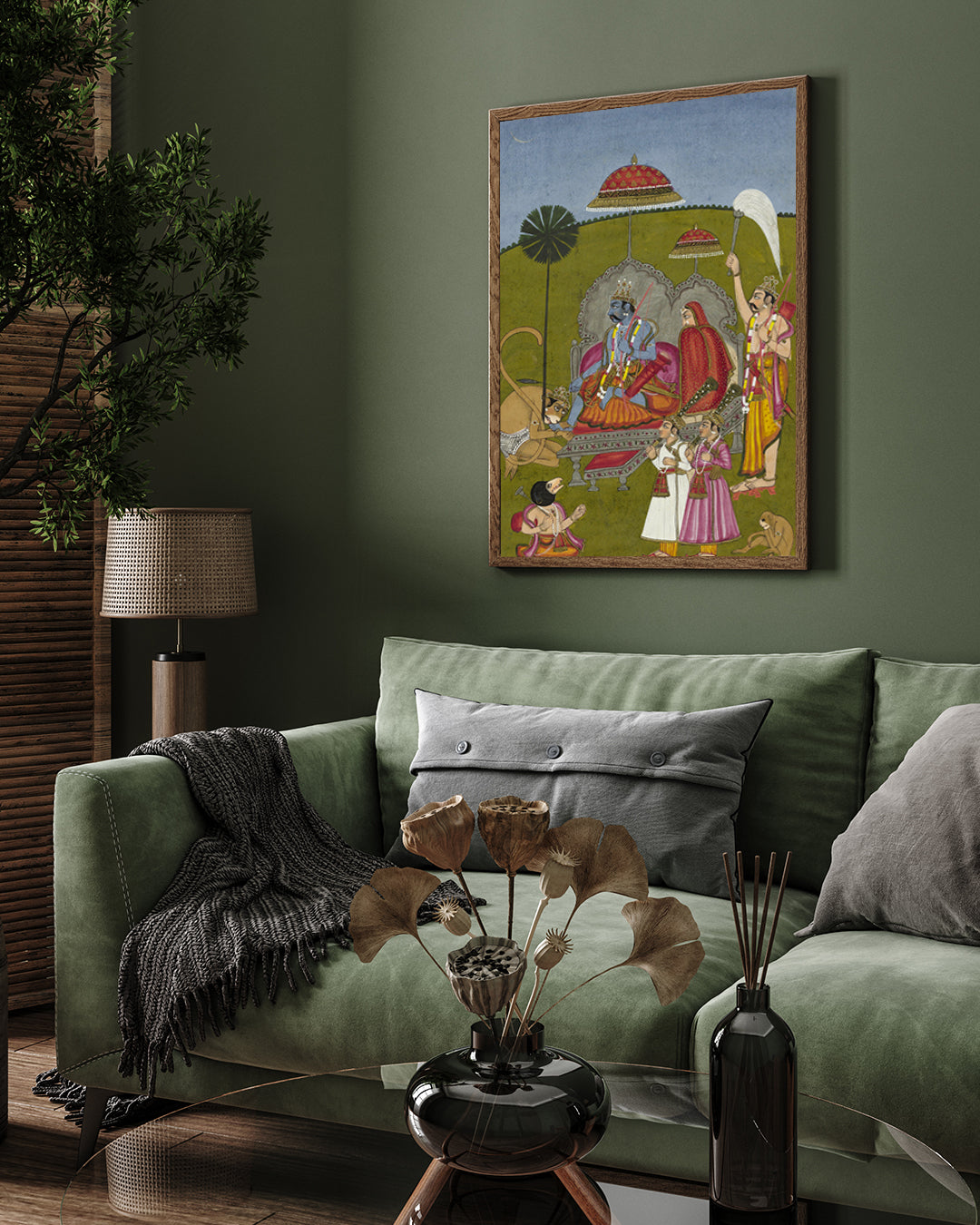 Rama Avatar, Depiction Of Rama And His Court  Painting 2 : 3 Vertical Premium Wall Art Canvas by MeriDeewar