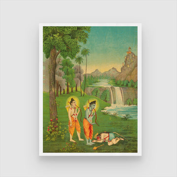 Rama Lakshmana And Hanuman Painting 3 : 4 Vertical New Premium Wall Art Canvas by MeriDeewar