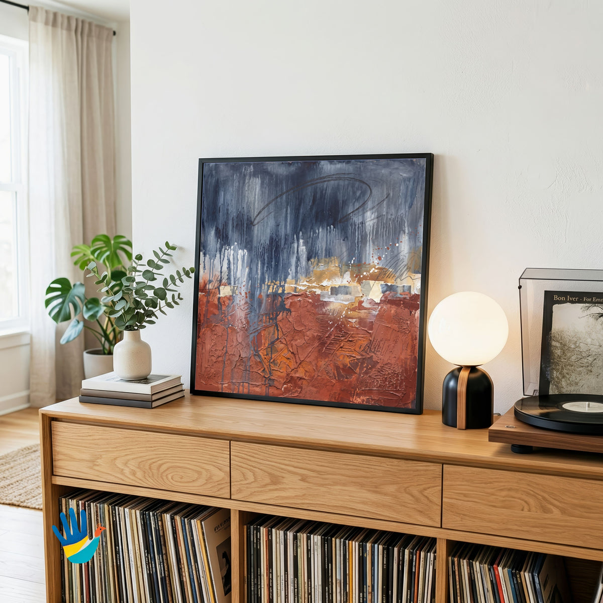 Red Earth Blue Rain | Monsoon Abstract Wall Art 1 : 1 Square Premium Wall Art Canvas by MeriDeewar