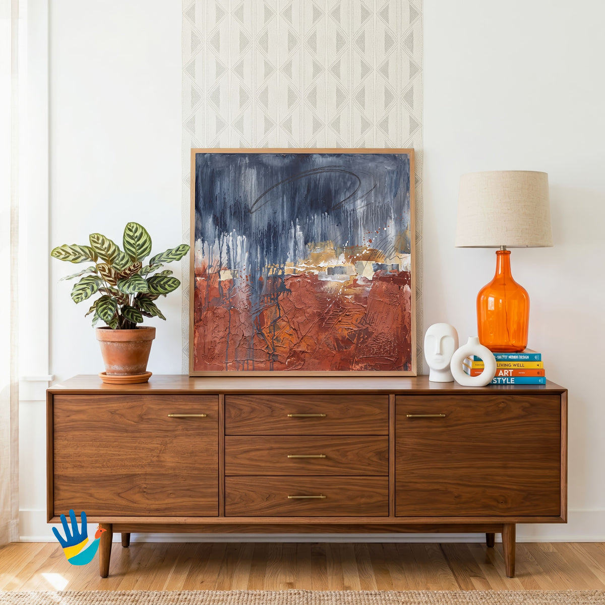 Red Earth Blue Rain | Monsoon Abstract Wall Art 1 : 1 Square Premium Wall Art Canvas by MeriDeewar