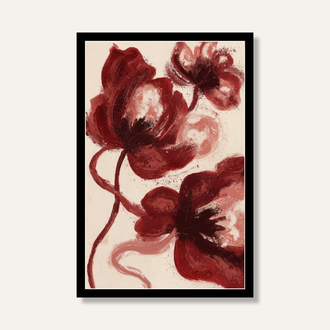 Red Floral Painting for Living Room | Maroon Poppy Wall Art | Giclée Fine Art Print 2 : 3 Vertical Premium Wall Art Canvas by MeriDeewar