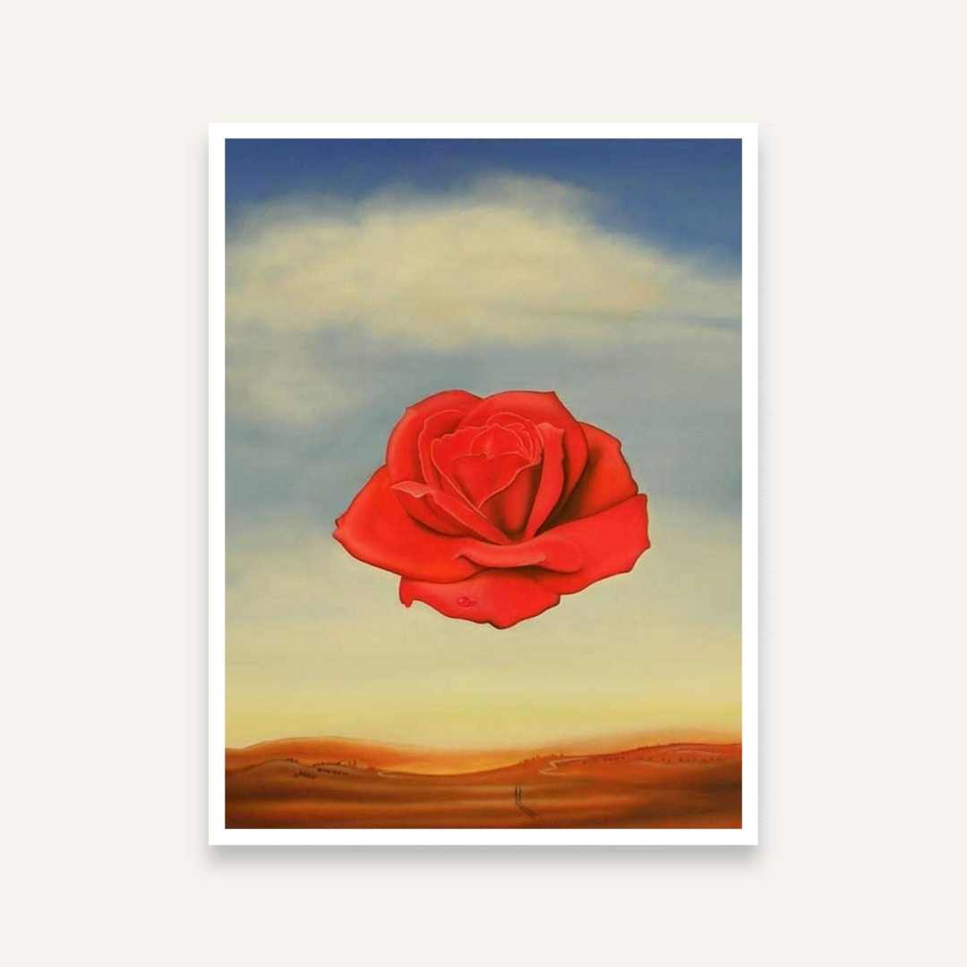 Red Rose Surreal Painting for Living Room | Salvador Dali Meditative Wall Art Print 4 :5 Vertical Premium Wall Art Canvas by MeriDeewar