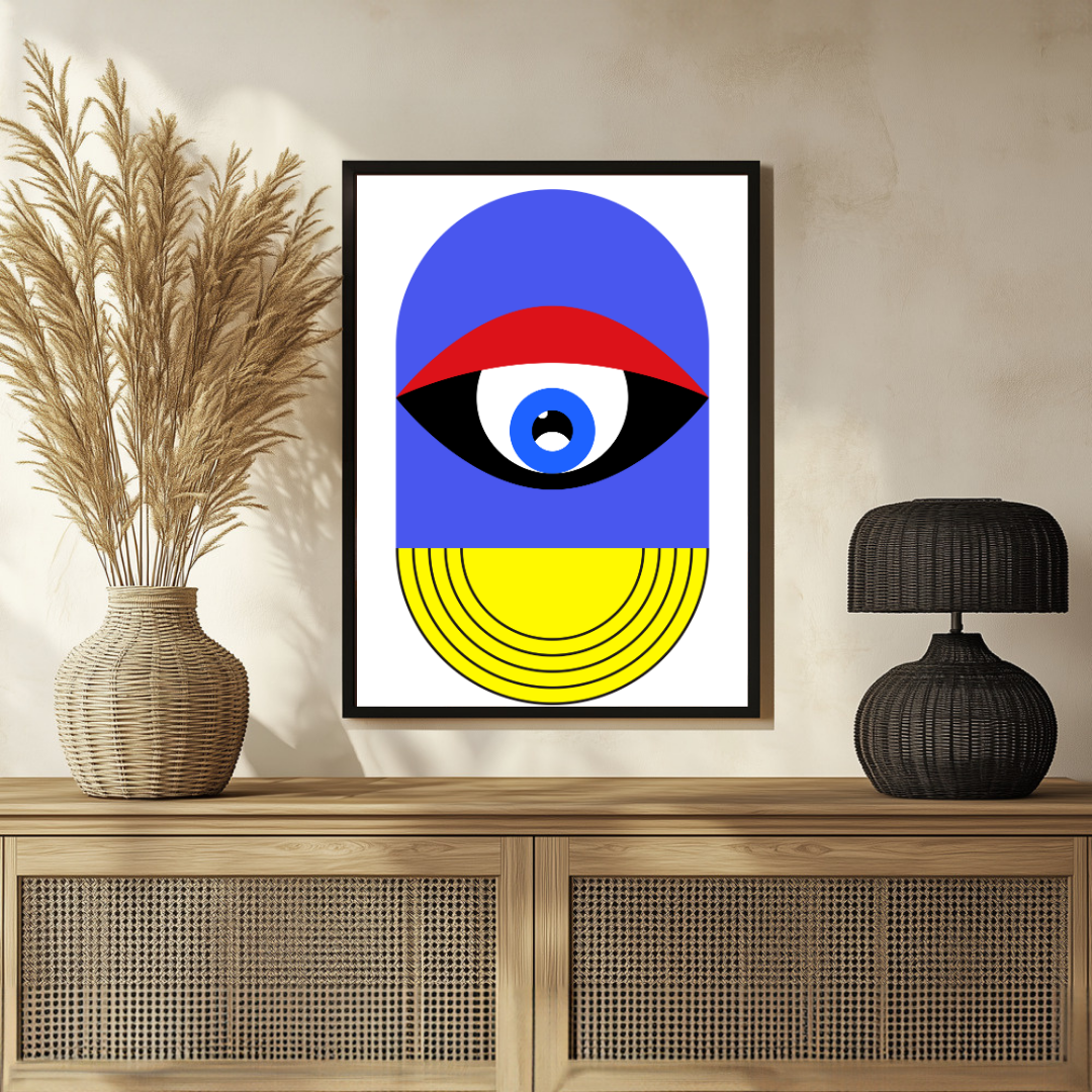 Retro Geometric Abstract Eye Wall Art | Retro Pop Art Framed Print 2 : 3 Vertical Premium Wall Art Canvas by MeriDeewar