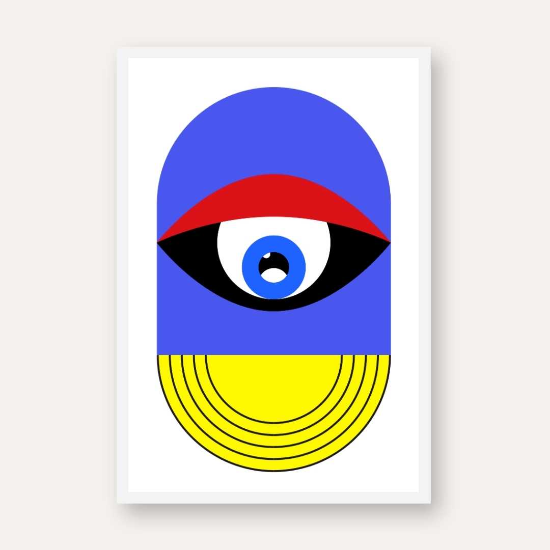 Retro Geometric Abstract Eye Wall Art | Retro Pop Art Framed Print 2 : 3 Vertical Premium Wall Art Canvas by MeriDeewar