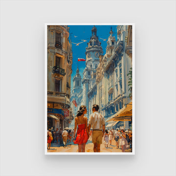 Romantic Stroll: Couple Walking Street Painting - MeriDeewar 2 : 3 Vertical Premium Wall Art Canvas by MeriDeewar