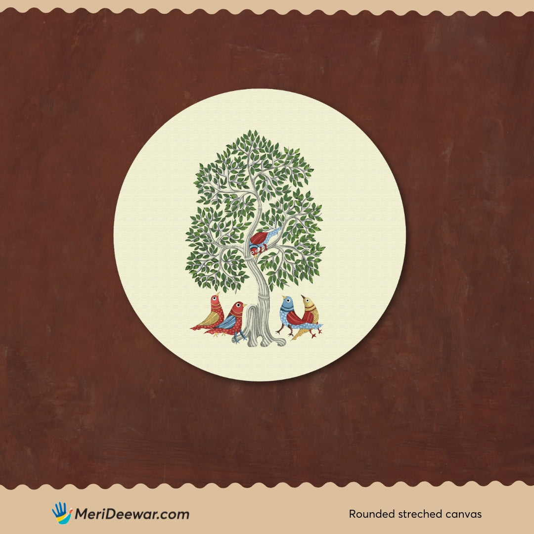 Rose-Ringed Parakeet Circular Canvas Frame Circular Canvas Frame Premium Wall Art Canvas by MeriDeewar