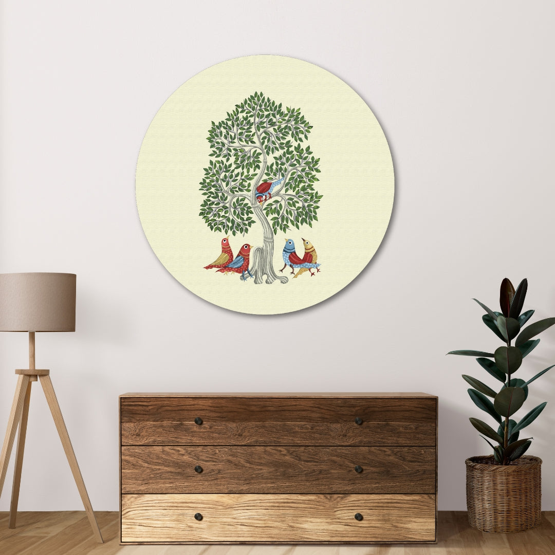 Rose-Ringed Parakeet Circular Canvas Frame Circular Canvas Frame Premium Wall Art Canvas by MeriDeewar