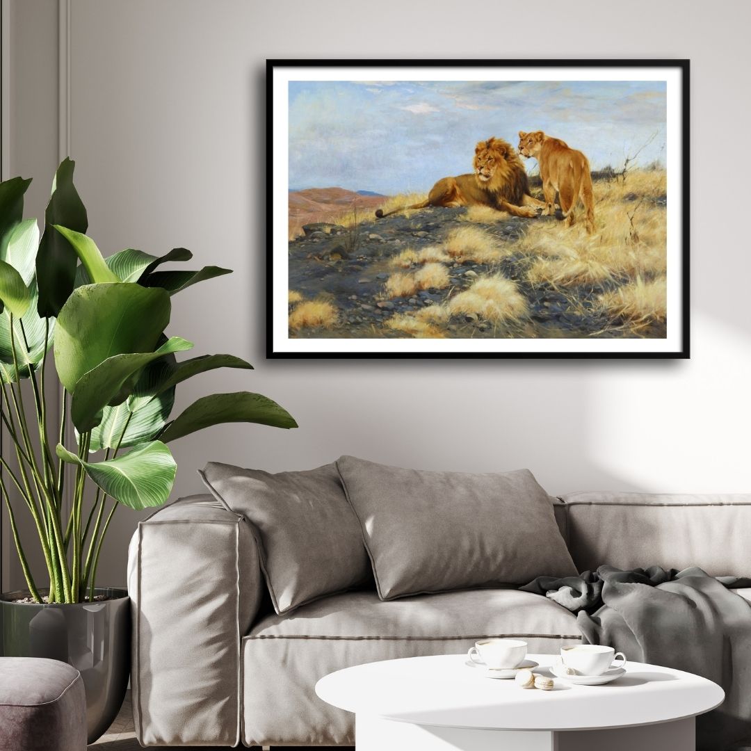 Royal Watch – King & Queen of the Savannah 2 : 3 Horizontal Premium Wall Art Canvas by MeriDeewar