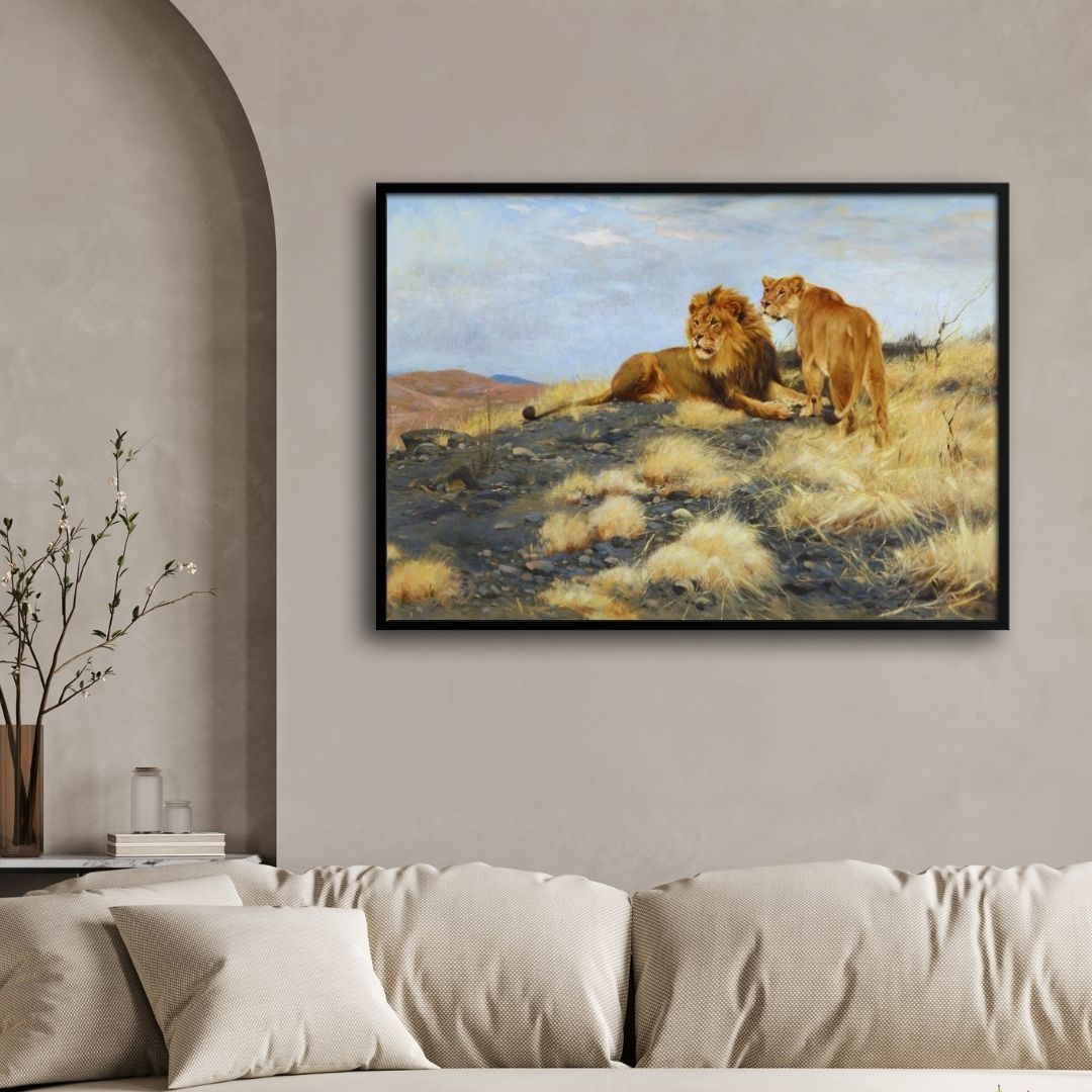 Royal Watch â King & Queen of the Savannah 2 : 3 Horizontal Premium Wall Art Canvas by MeriDeewar