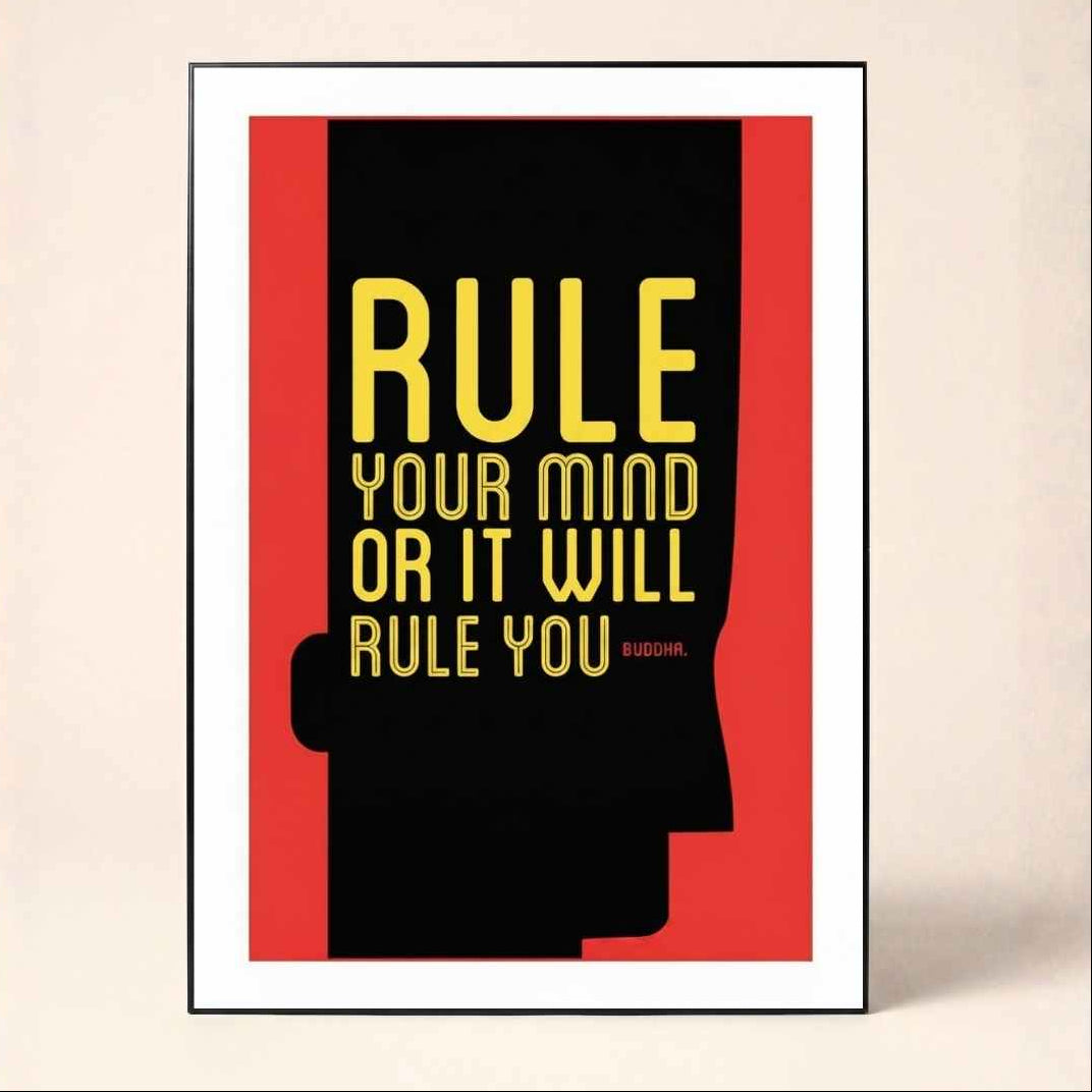 "Rule Your Mind" Buddha Quote Poster | Vertical Borderless Art Frame Poster Premium Wall Art Canvas by MeriDeewar