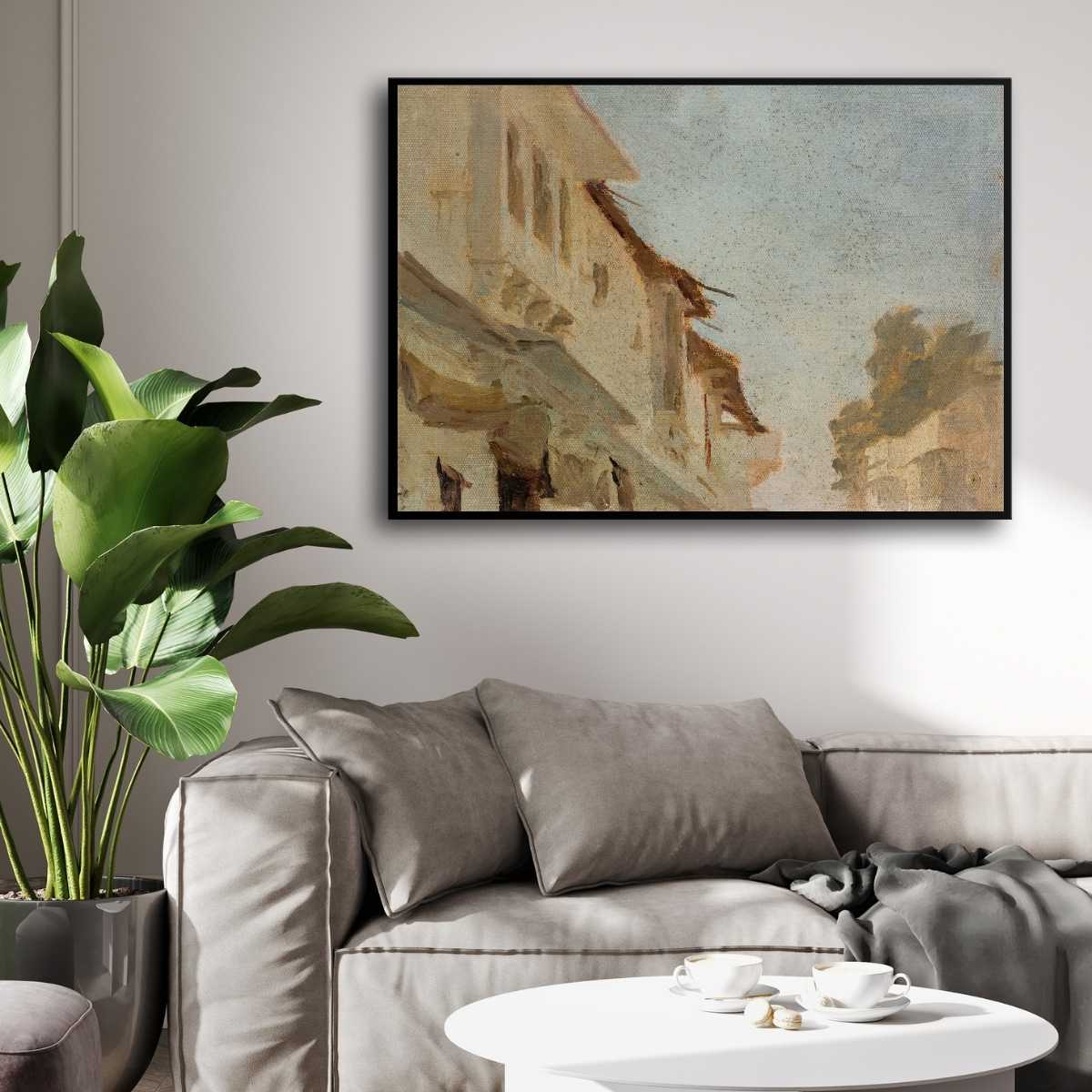 Rustic Indian Street Scene Oil Painting | Horizontal Framed Print 4 : 3 Horizontal Premium Wall Art Canvas by MeriDeewar