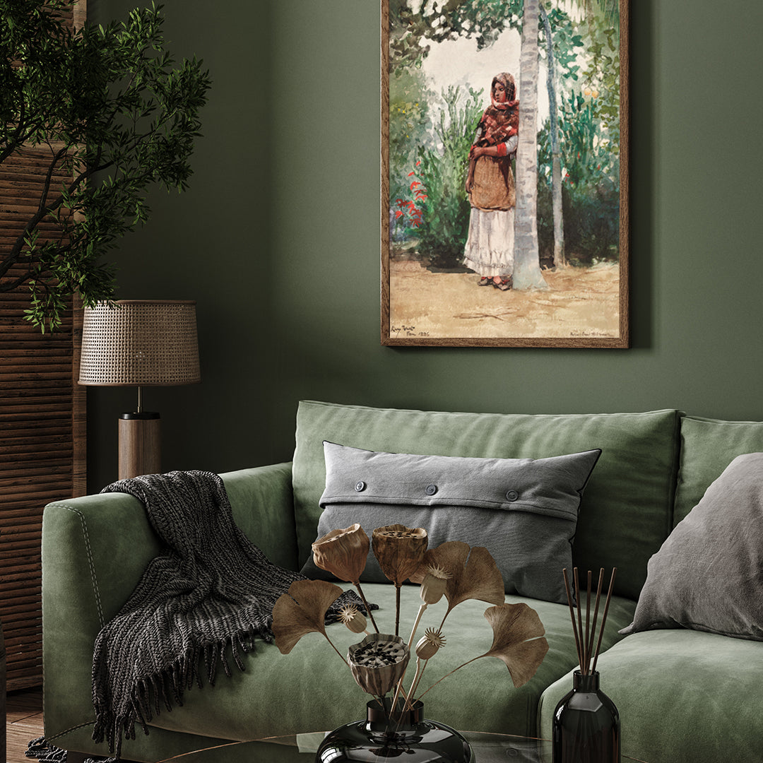 Sad Woman in Shawl Under a Palm Tree Poster by Winslow Homer 3 : 4 Vertical New Premium Wall Art Canvas by MeriDeewar