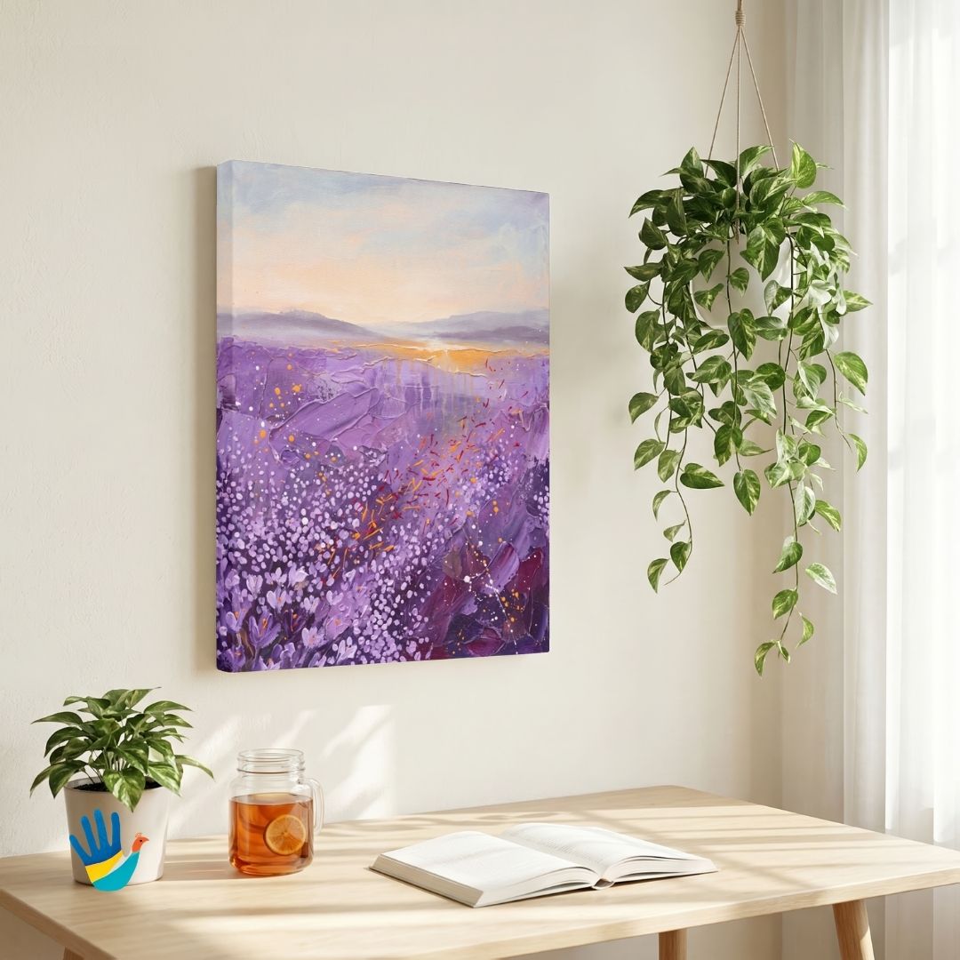 Saffron Dawn | Kashmir Saffron Field Abstract Art 3 : 4 Vertical Premium Wall Art Canvas by MeriDeewar