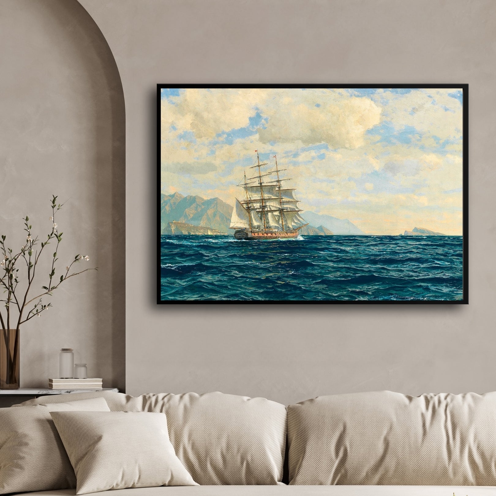 Sailing Into History – Maritime Tall Ship Wall Art 2 : 3 Horizontal Premium Wall Art Canvas by MeriDeewar