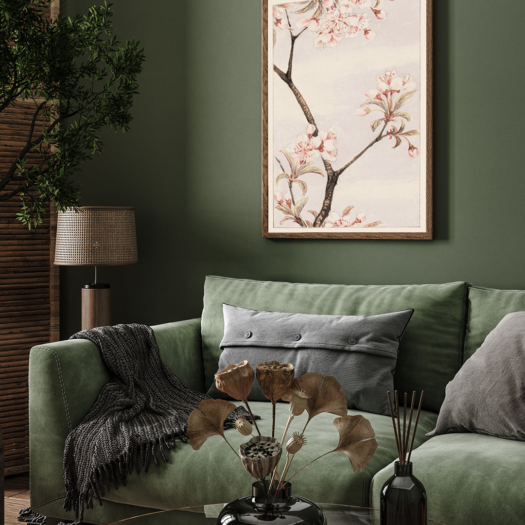Sakura/cherry tree branch with Pink Flowers by Megata Morikaga 3 : 4 Vertical New Premium Wall Art Canvas by MeriDeewar