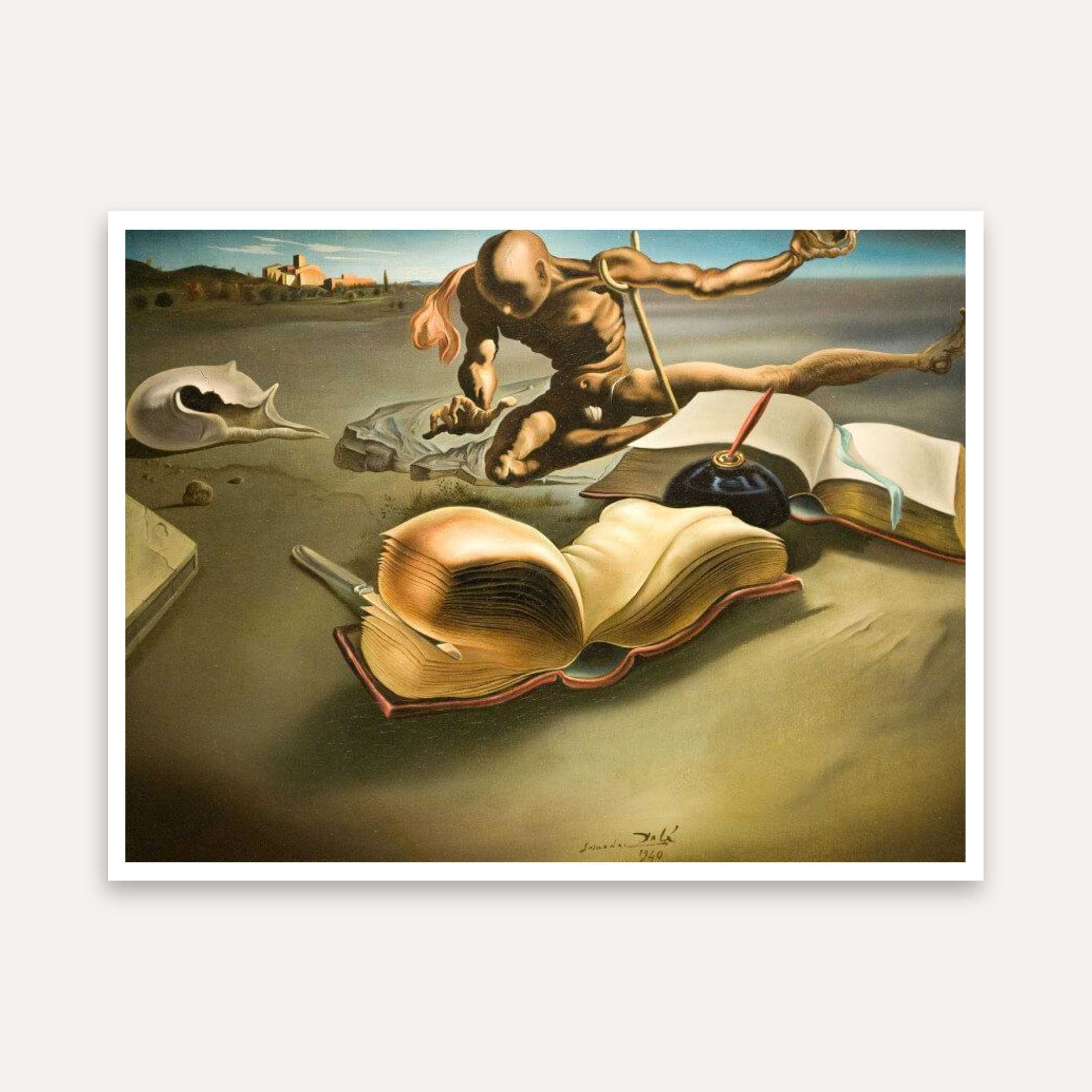 Salvador Dali Surrealist Painting for Living Room | Book Transforming Into A Woman Wall Art 5 : 4 Horizontal Premium Wall Art Canvas by MeriDeewar