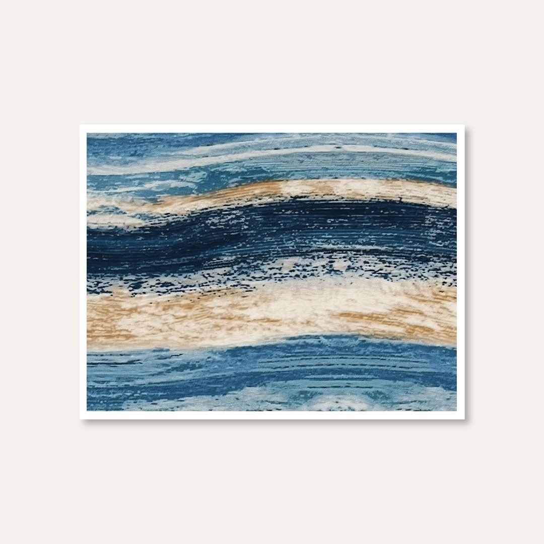 Samudra Wave | Coastal Indigo & Sand Abstract Wall Art 4 : 3 Horizontal Premium Wall Art Canvas by MeriDeewar