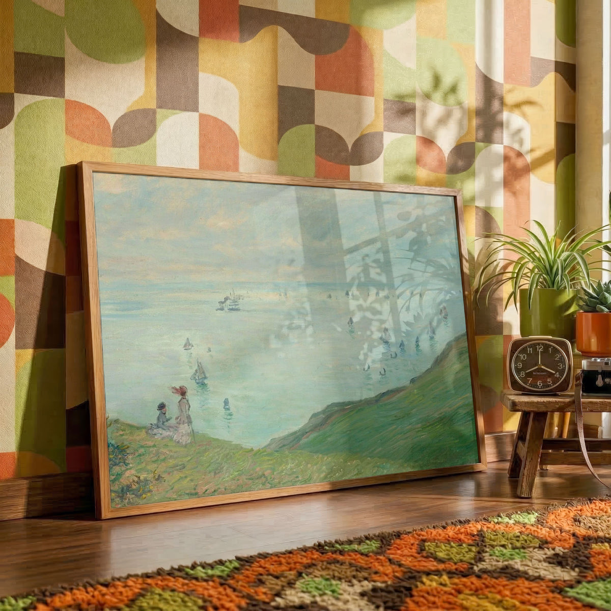 Scenery Painting for Living Room – Cliffs at Pourville by Claude Monet | Giclée Fine Art Print 4 : 3 Horizontal Premium Wall Art Canvas by MeriDeewar